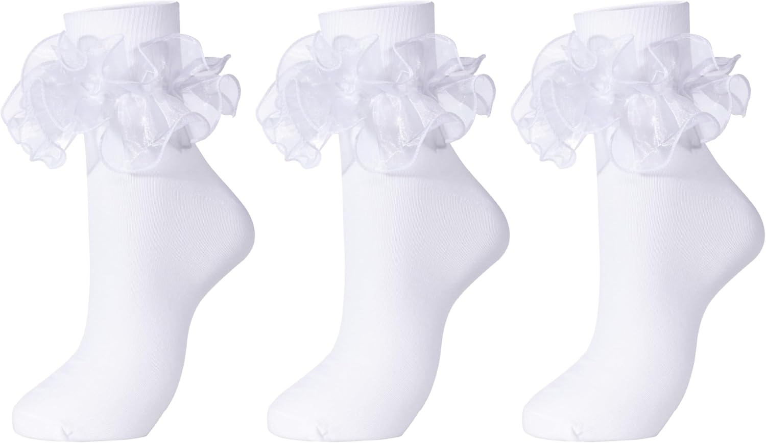 Dicry Women Big Ruffle Socks Double Lace Turn Cuff (Size 9-11, 3 Pairs) One Size...