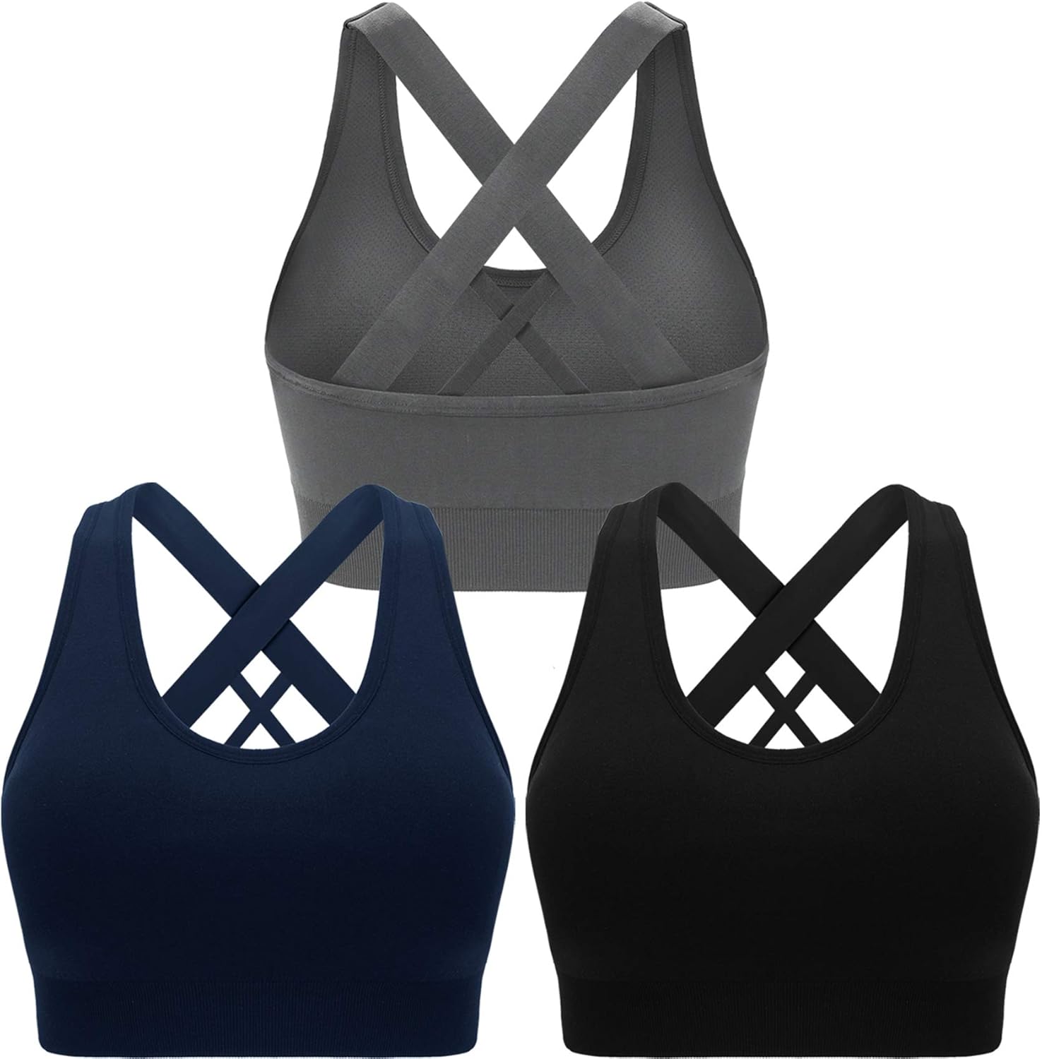 Double Couple Sports Bras for Women Padded High Impact Seamless Criss Cross Back...