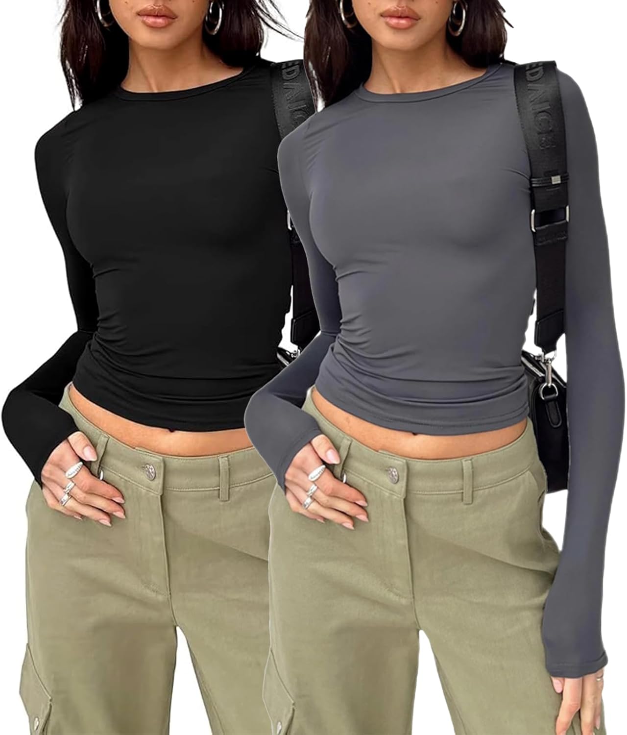 flintronic Womens Long Sleeve, Women's Basic Long Sleeve Scoop Neck, Women's Bas...