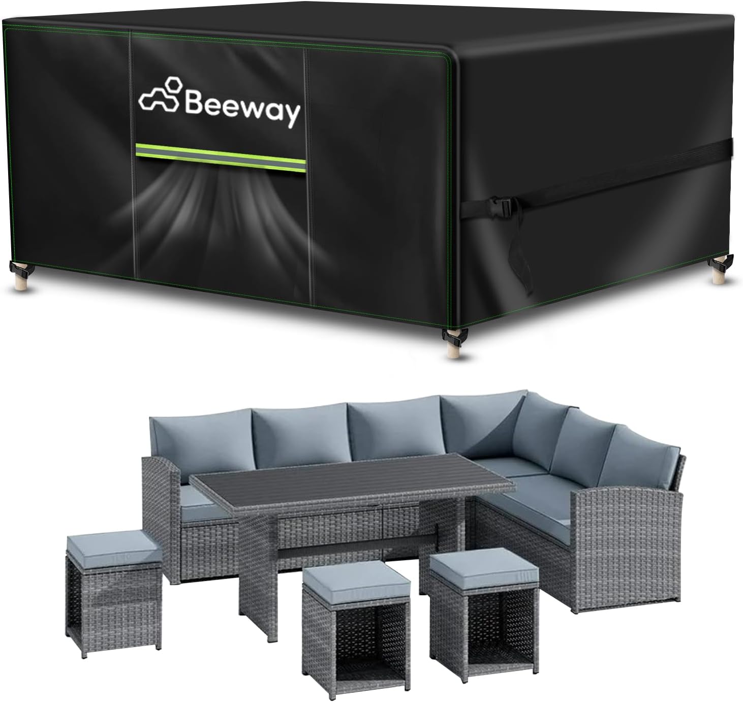 BEEWAY Garden Furniture Cover With Air Vent, Waterproof Patio Rattan Sofa Table...