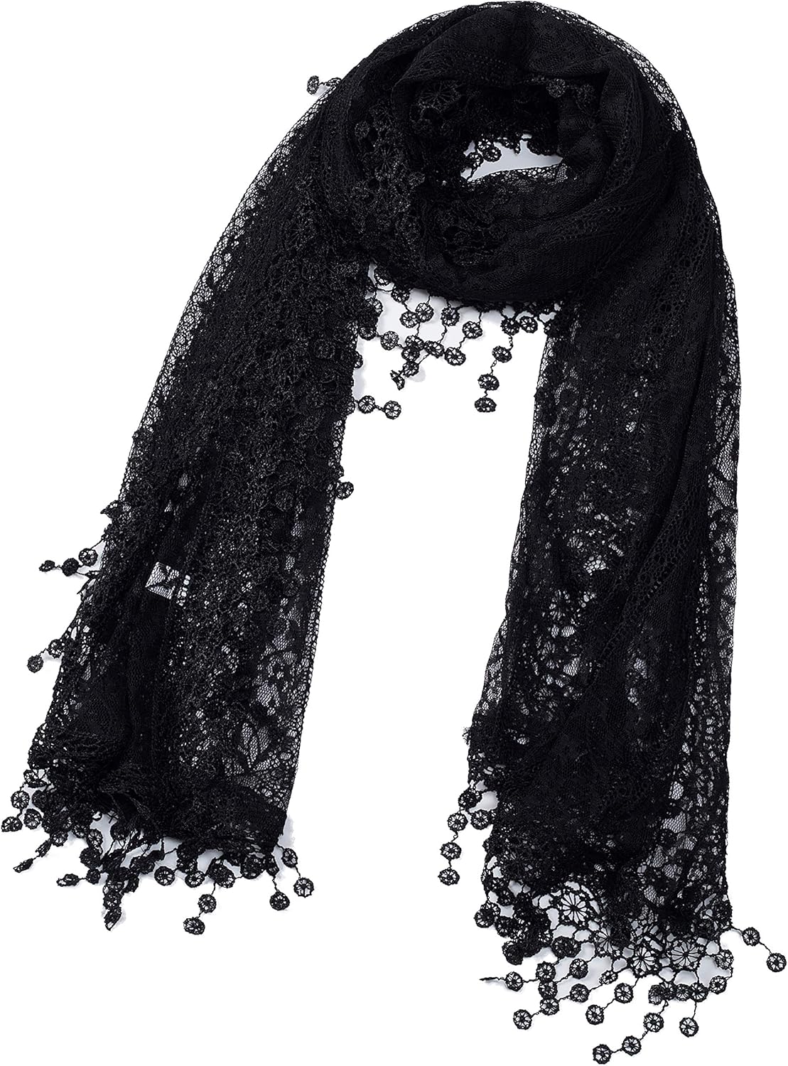 Cindy and Wendy Lightweight Soft Leaf Lace Fringes Scarf shawl for Women Black-2