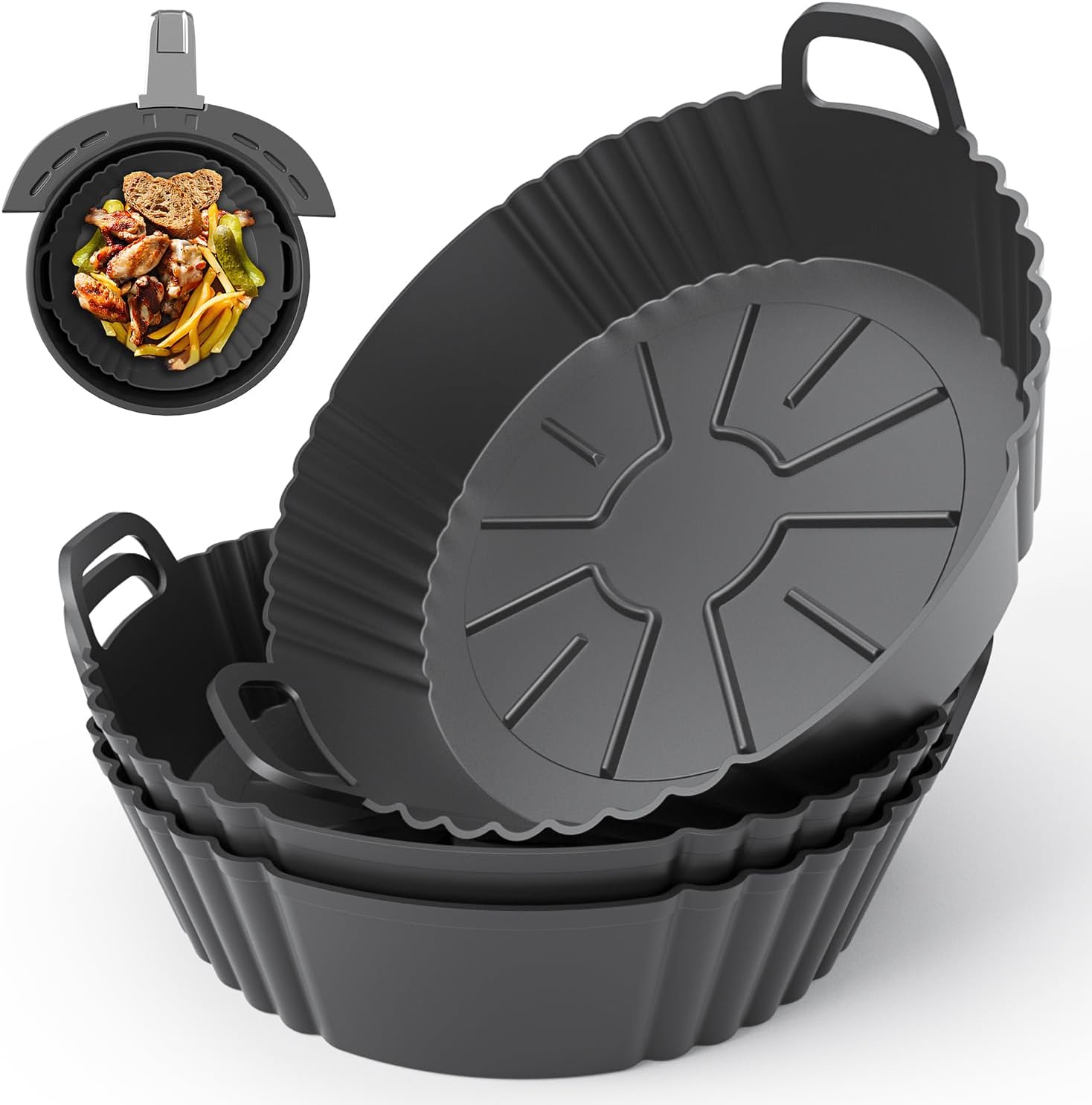 PINTAUR Round Silicone Air Fryer Liner 3Pack for 3.8-5L, Ninja AF100UK & T17021...
