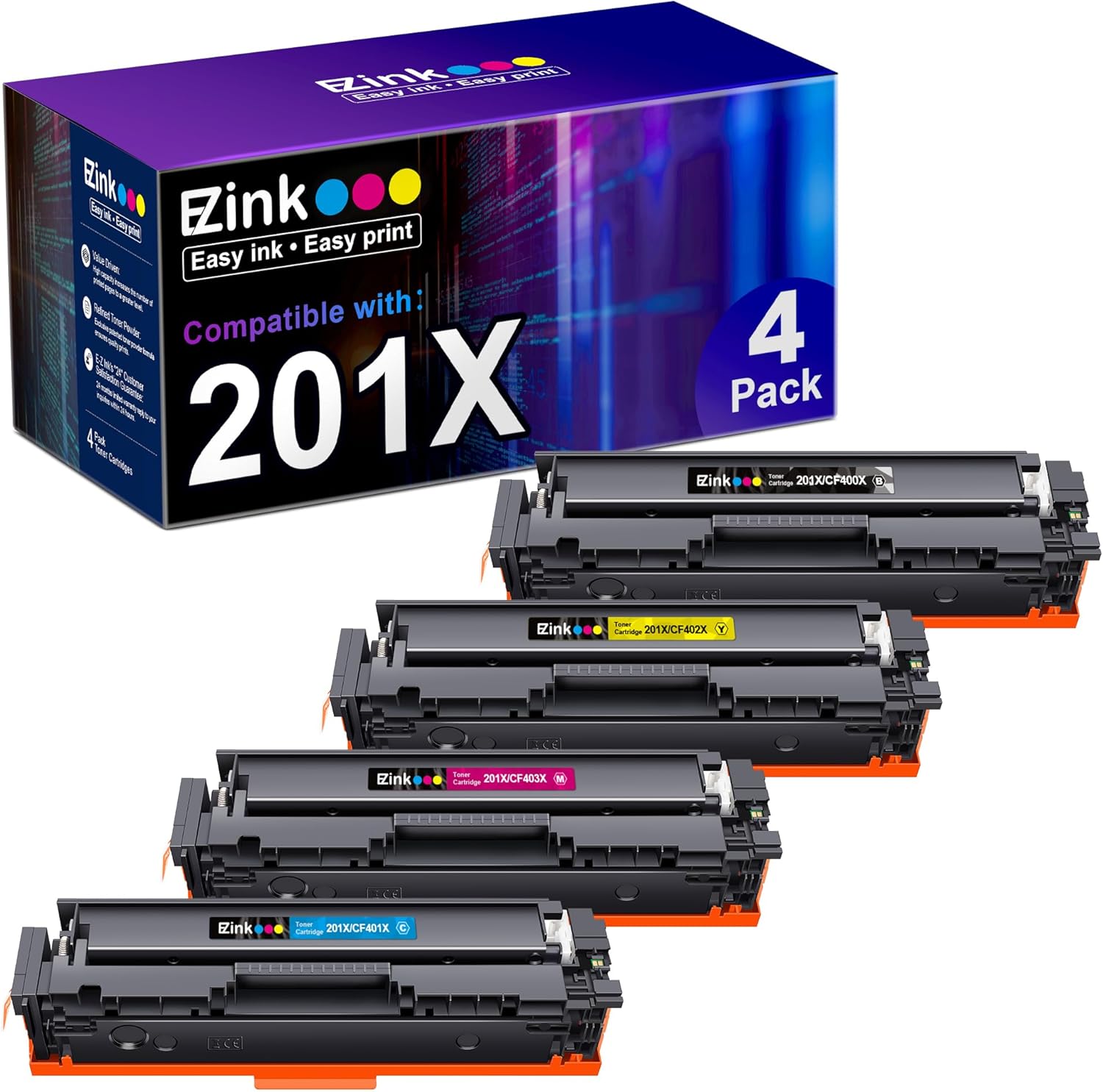 E-Z Ink 201X Replacement for HP 201X Toner Cartridges 4 Pack High Yield CF400X C...
