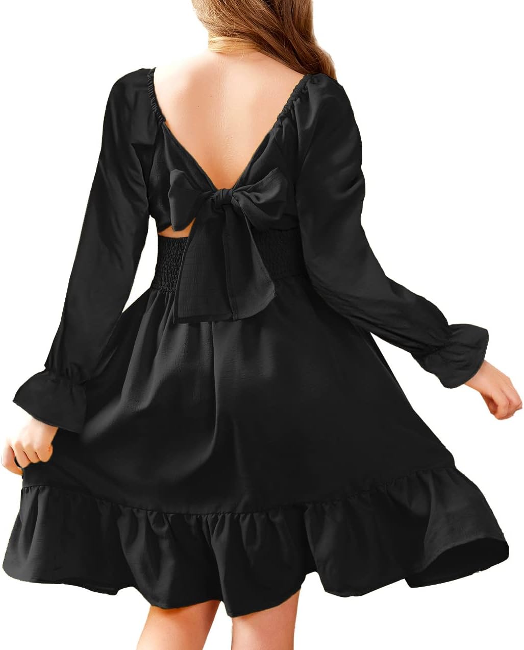 Arshiner Girls Dresses Long Sleeve Tie Back Fall Winter Off Shoulder Dress Kids...