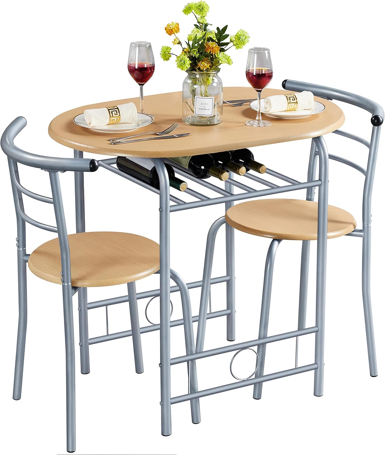 Yaheetech 3 Piece Compact Dining Room Set, Dining Table & Chairs Set for 2 with...