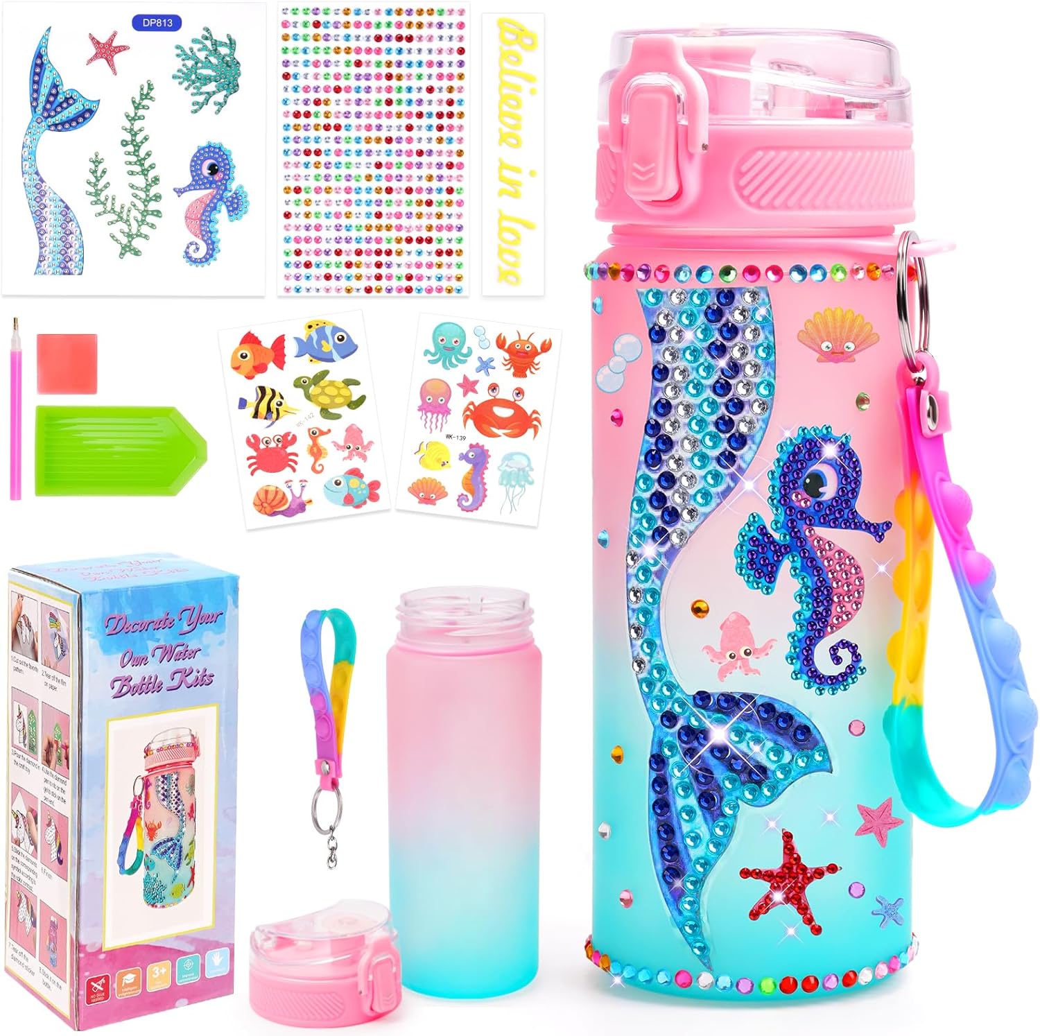 Kids Water Bottle Decoration: Ideal Birthday Christmas Gifts Mermaid Toys Painti...