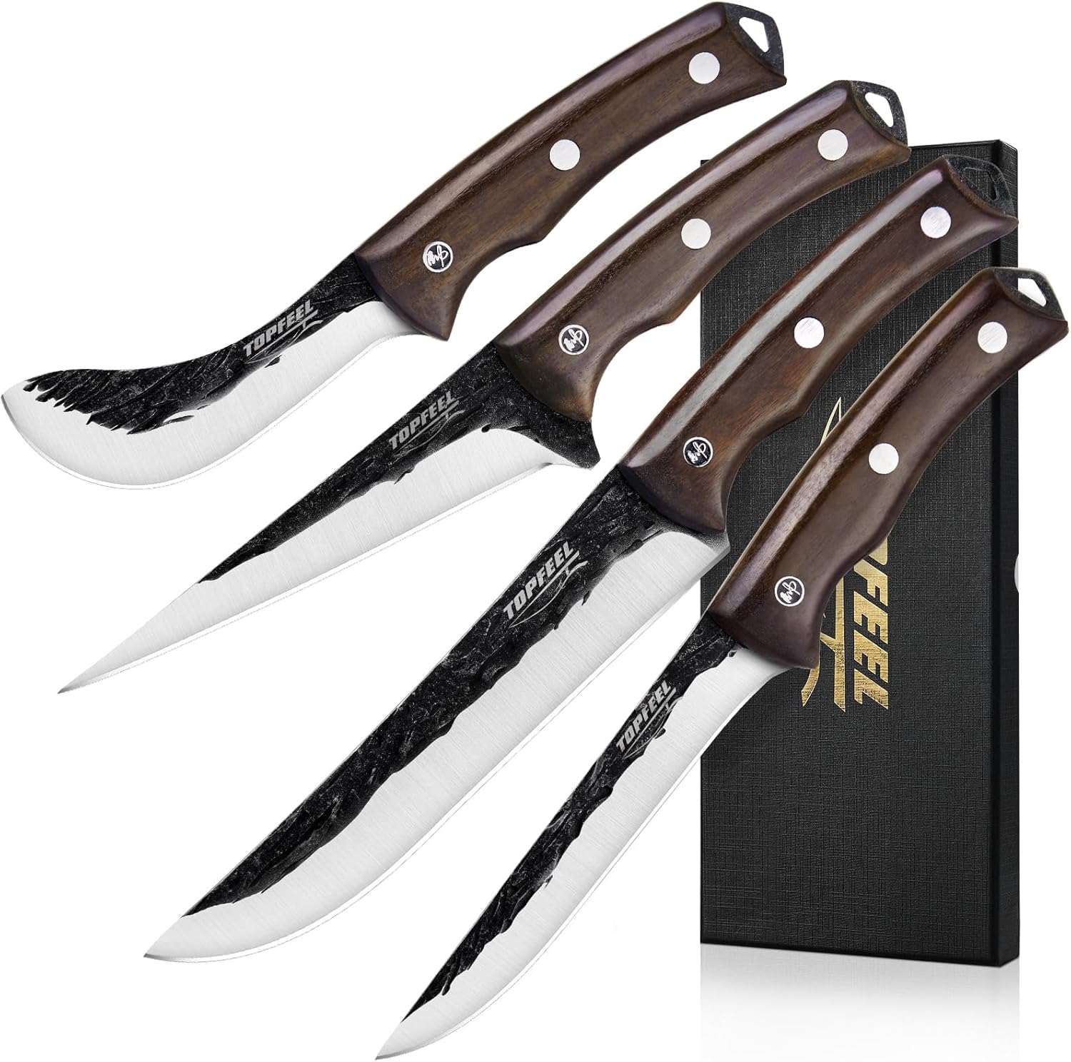 4PCS Hand Forged Butcher Knife Set - Slicing Knife,Boning Knife, Dividing knife,...