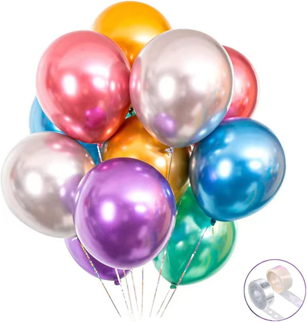 Colorful Party Balloons 100pcs 12inch Chrome Metallic Helium Balloons for Birthd...