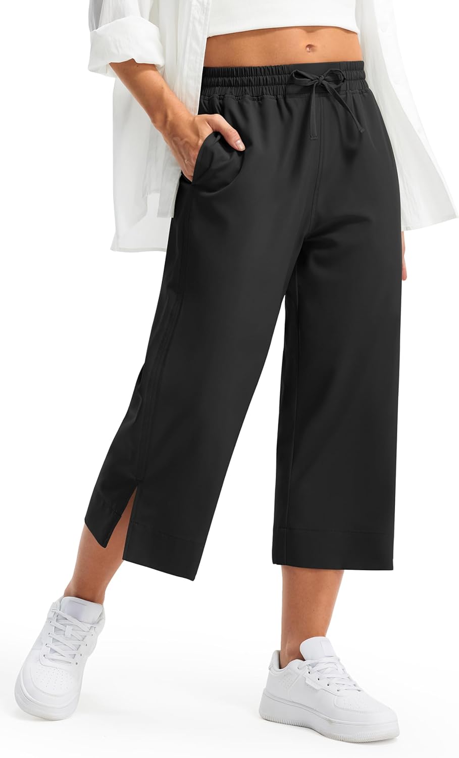 Libin Lightweight Wide Leg Capri Pants for Women High Waisted Quick Dry Casual T...