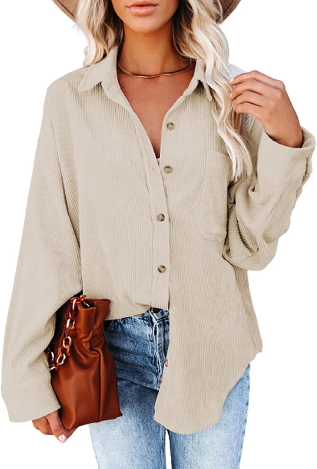 Dokotoo Womens Corduroy Button Down Shirts Boyfrie...