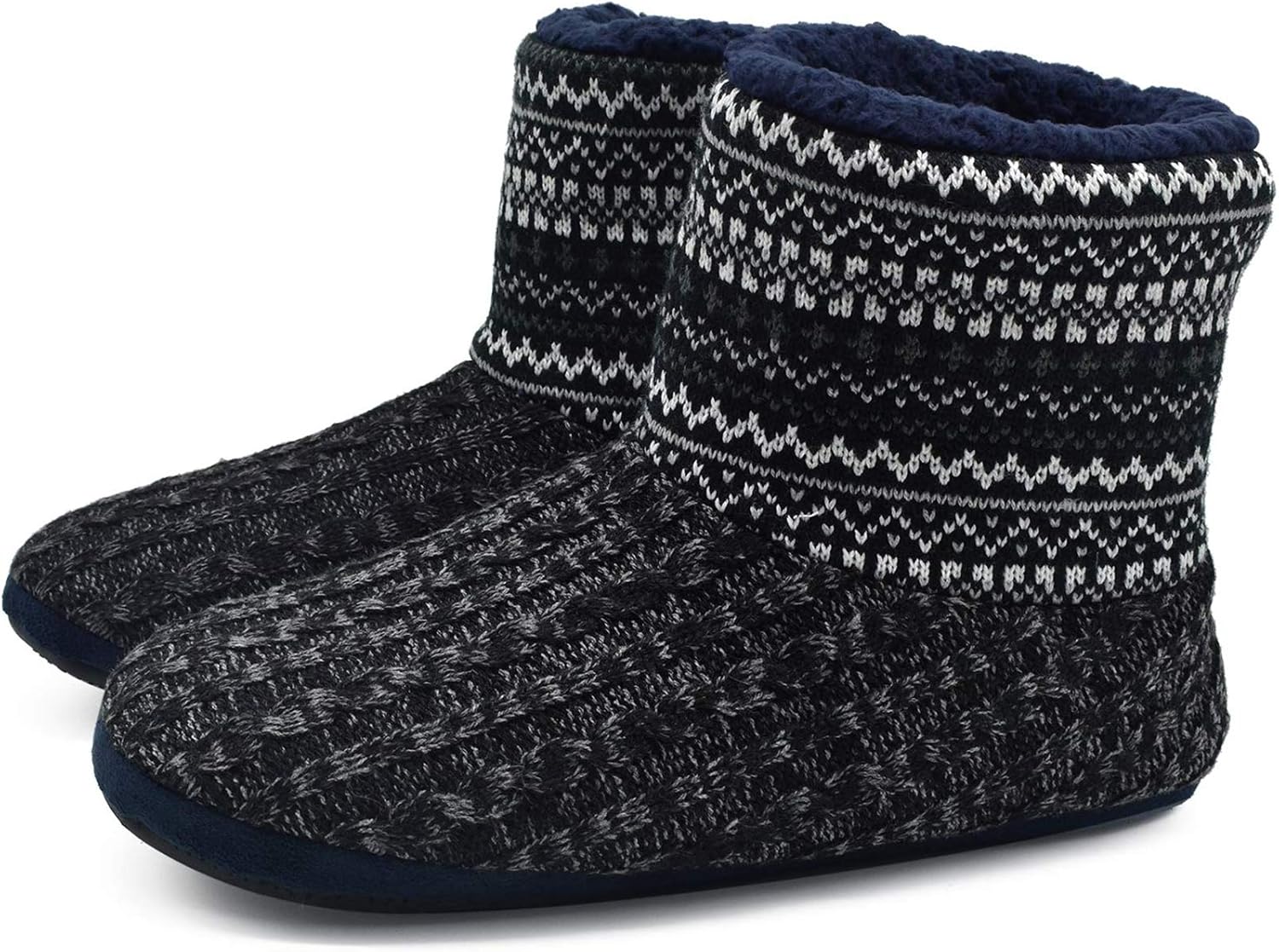 KuaiLu Mens Slippers Knitted Wool-Like Plush Fleece Lined Slipper Boots Winter W...