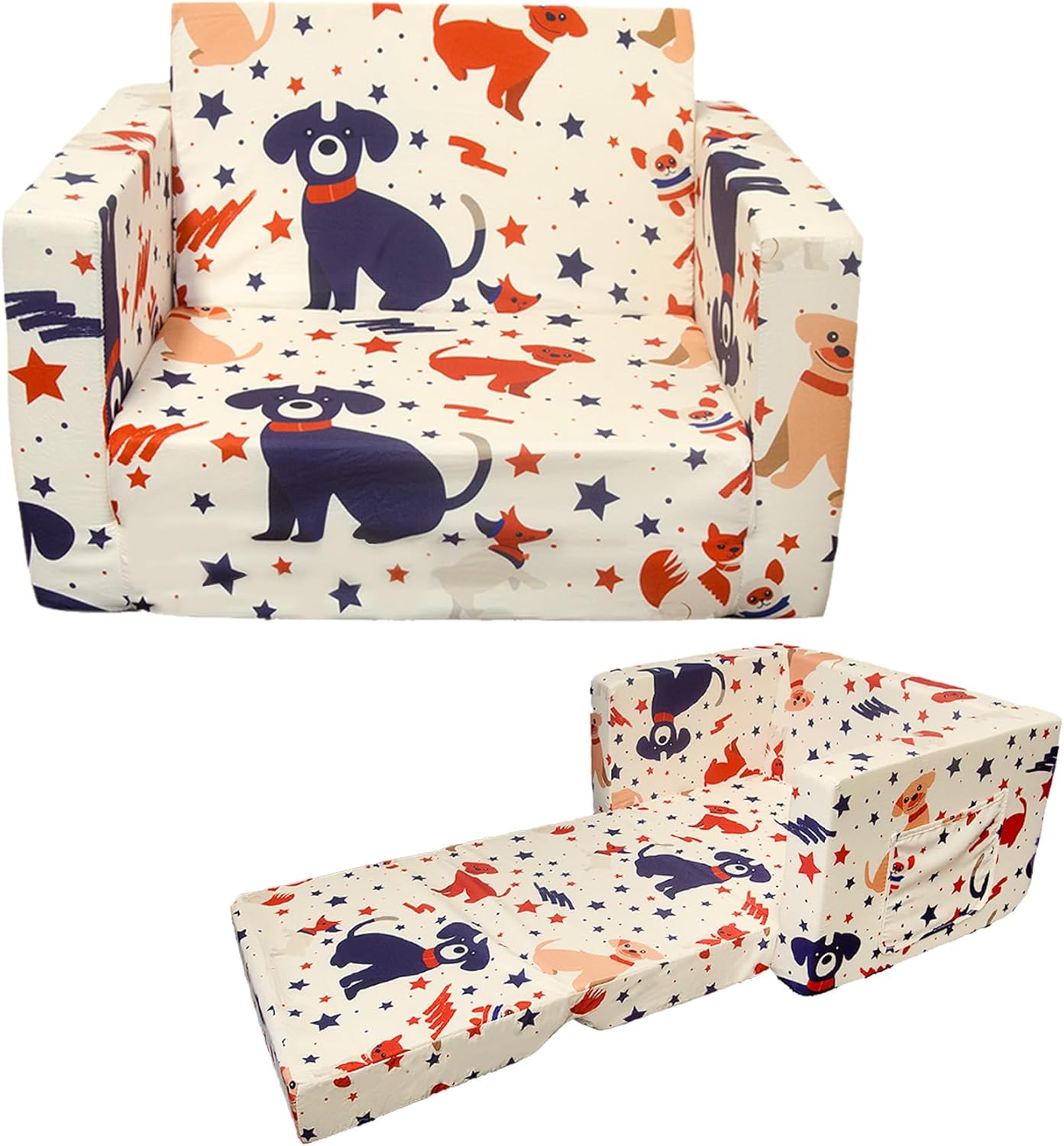 Toddler Couch Kids Sofa Children's 2 in 1 Convertible Sofa to Lounger - Extra So...