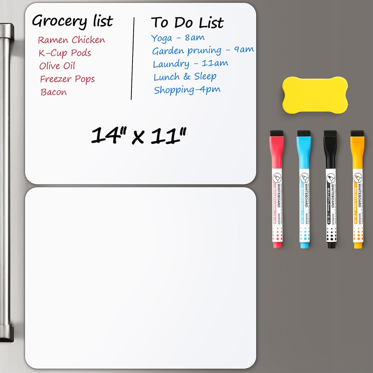 2 PCS Magnetic Dry Erase Whiteboard for Fridge, 14"x11" Reuasble & Erasable Whit...
