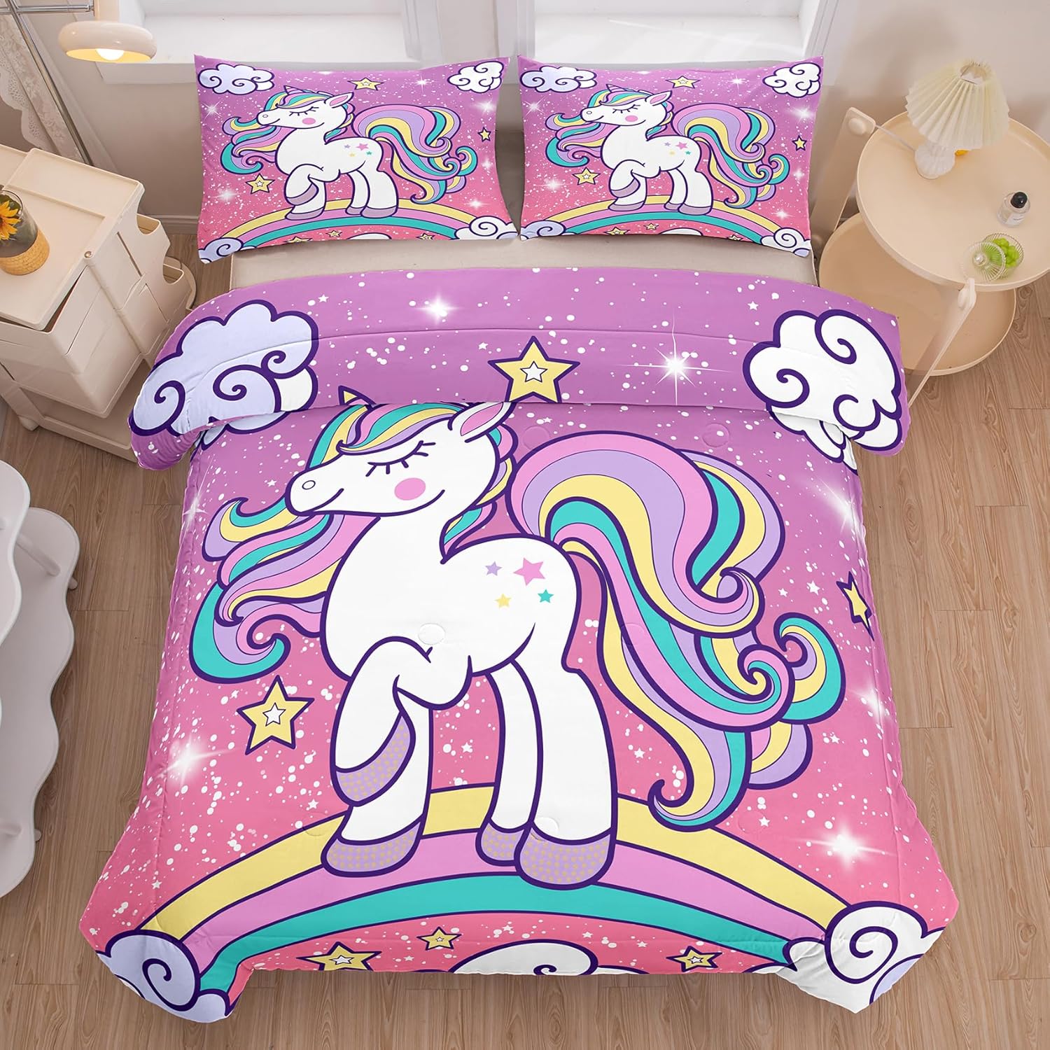 Tailor Shop Unicorn Bedding Set for Girls Kids Twin Size Comforter Sets for Girl...