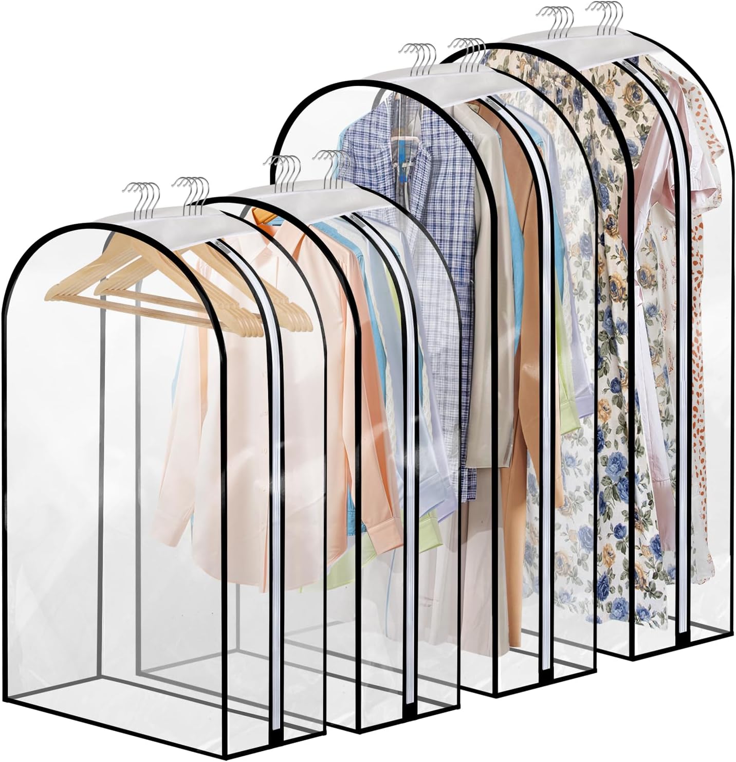 Dntorx 4 Pack Full Clear Garment Bags (40&60"), Clothes Covers with 10" Gusseted...