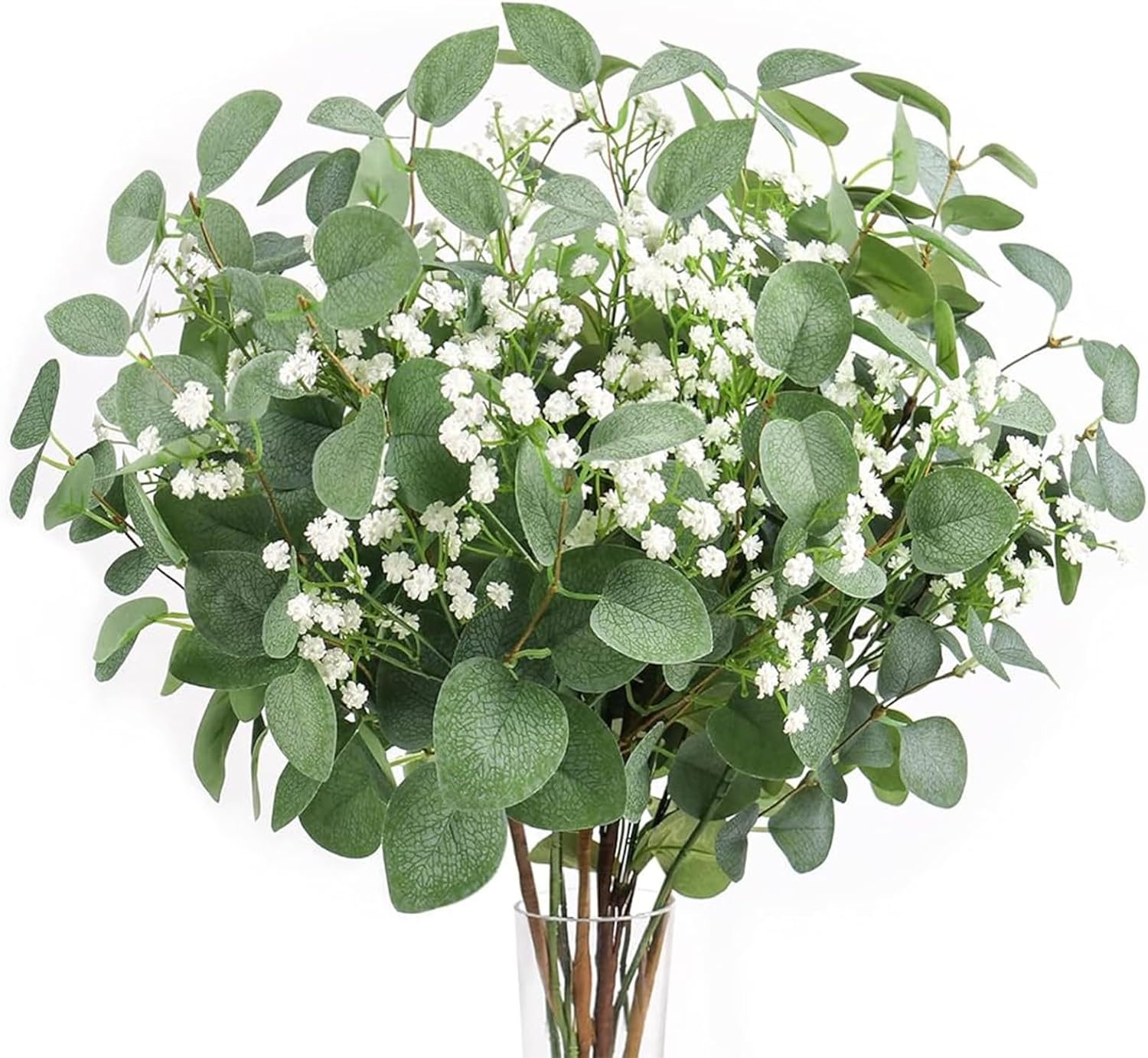 Beferr 5pcs Eucalyptus Stems & 6pcs Babys Breath Artificial Flowers Faux Greener...