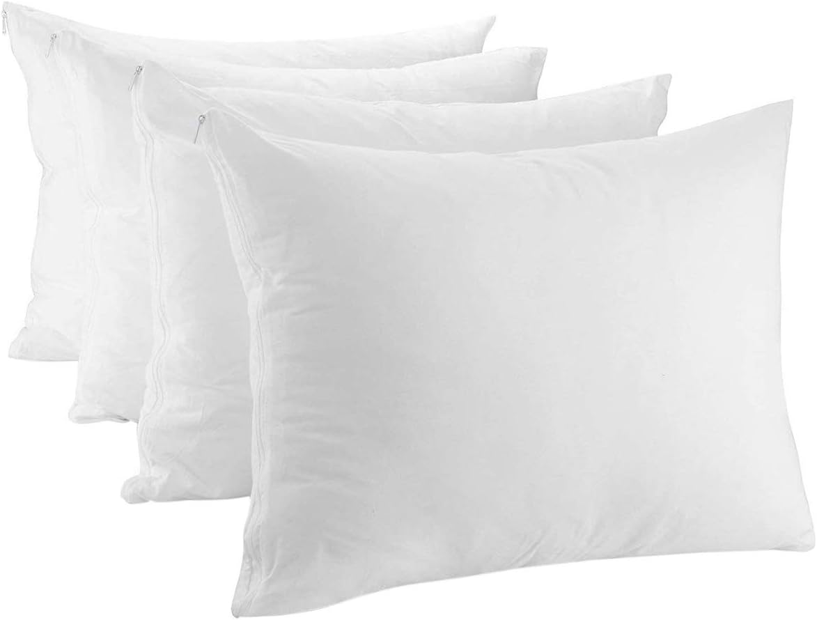 Craft Native Pack of 4 Zippered Pillow Protectors 100% Cotton - Breathable Pillo...