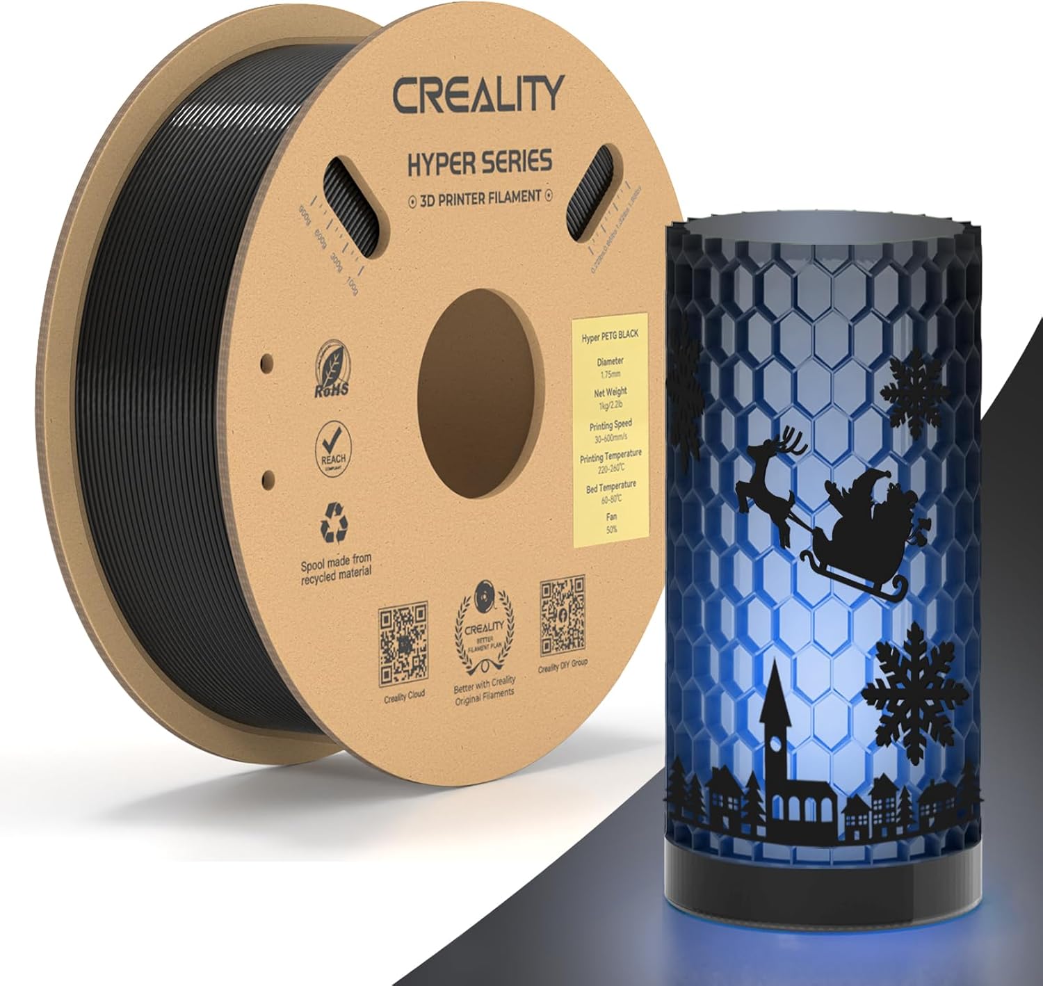 Creality Hyper PETG Filament, Black Filament 1.75mm Hyper PETG 1KG, 3D Printer F...