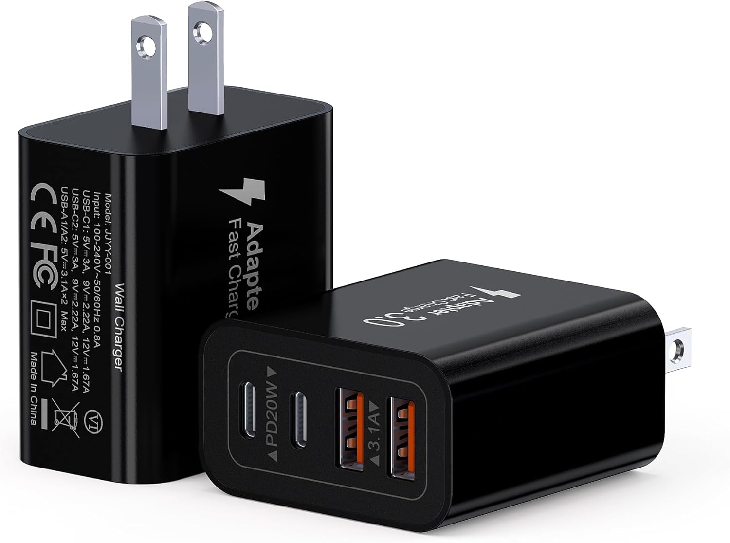 40W USB C Charger Block, 2-Pack 4-Port Type C Fast Charging Brick Dual PD&QC Wal...
