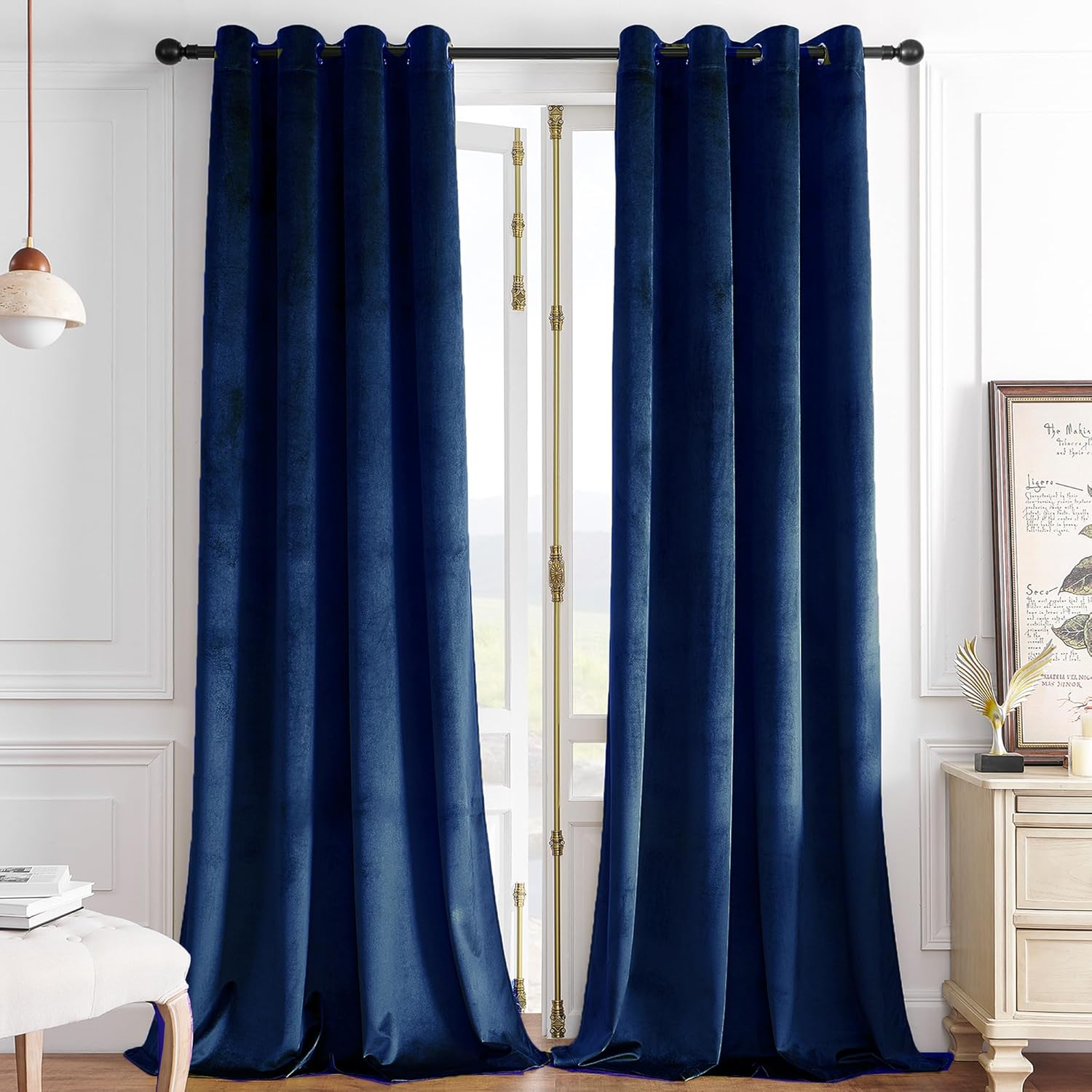 Timeper Grommet Navy Blue Velvet Curtains W52 x L84 inches 2 Panels, Blackout So...
