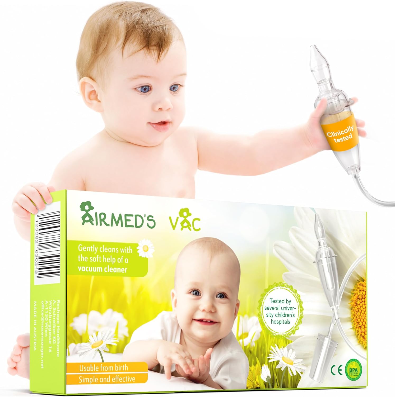 Airmed's Vac Nasal Aspirator Baby. CLINICALLY Tested, Safe and Gentle. Baby Nose...