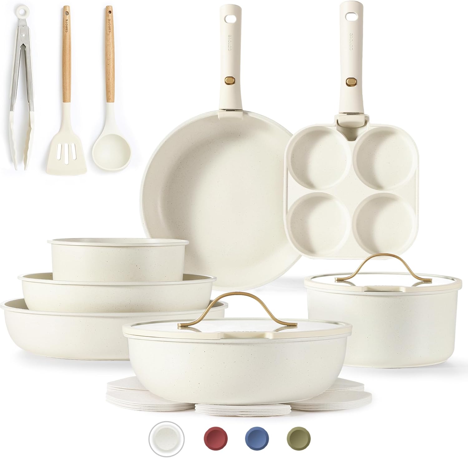 CAROTE 19pcs Pots and Pans Set Non Stick, Cookware Set with Detachable Handle, K...