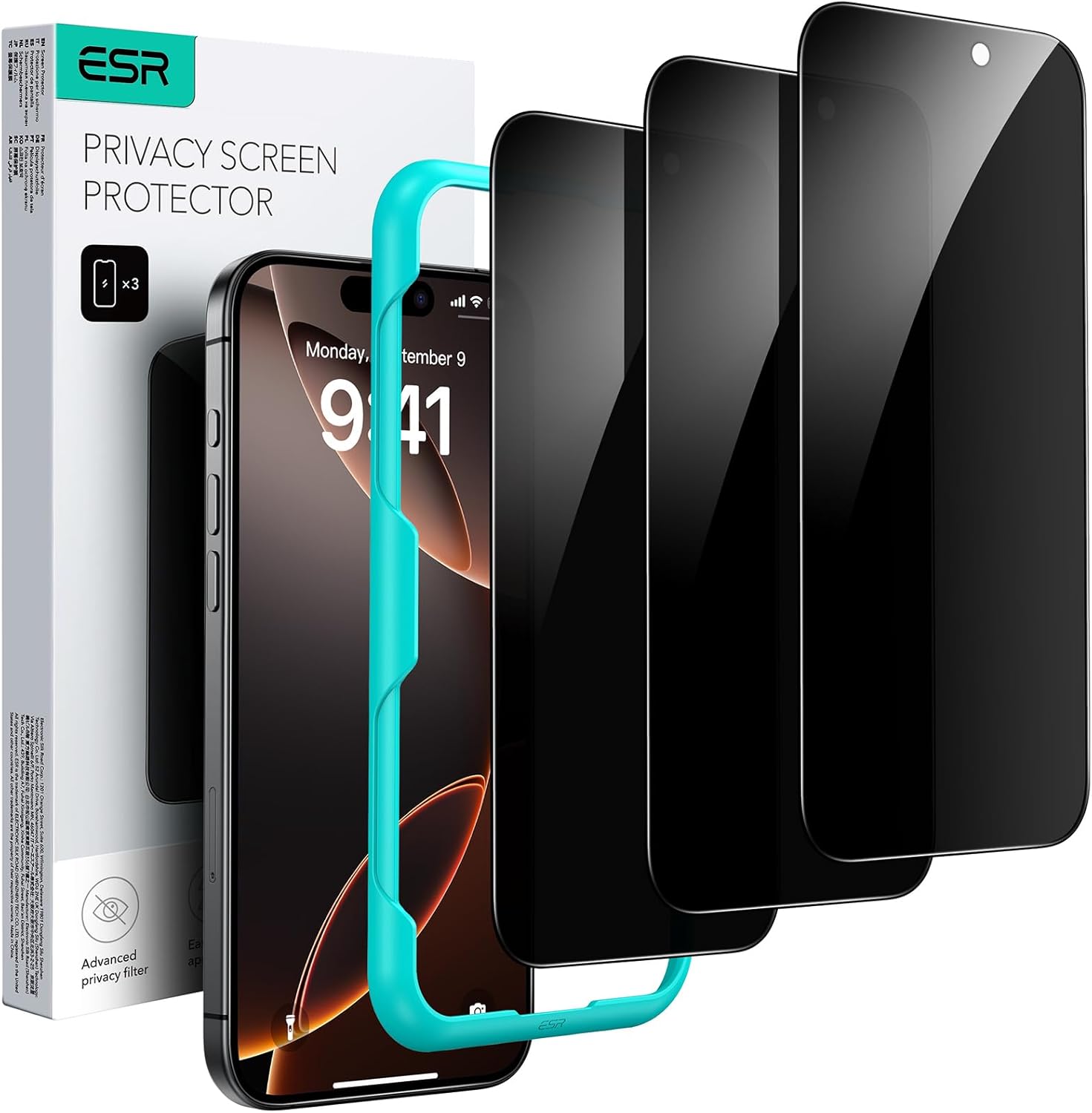 ESR 3 Pack for iPhone 16 Pro Max Privacy Screen Protector, Anti-spy Tempered-Gla...