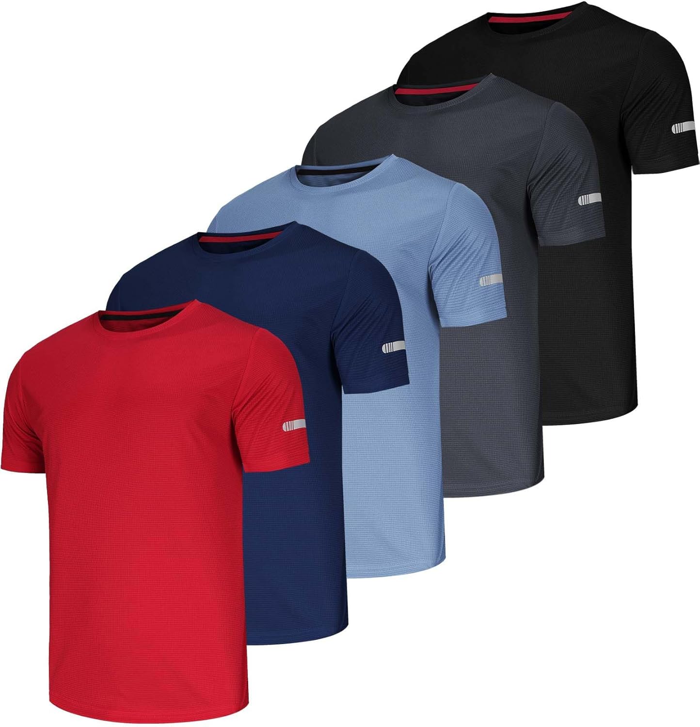 QAYMZUMD 5 Pack Men's Athletic Fit T Shirts, Moisture Wicking Gym Running Shirts...