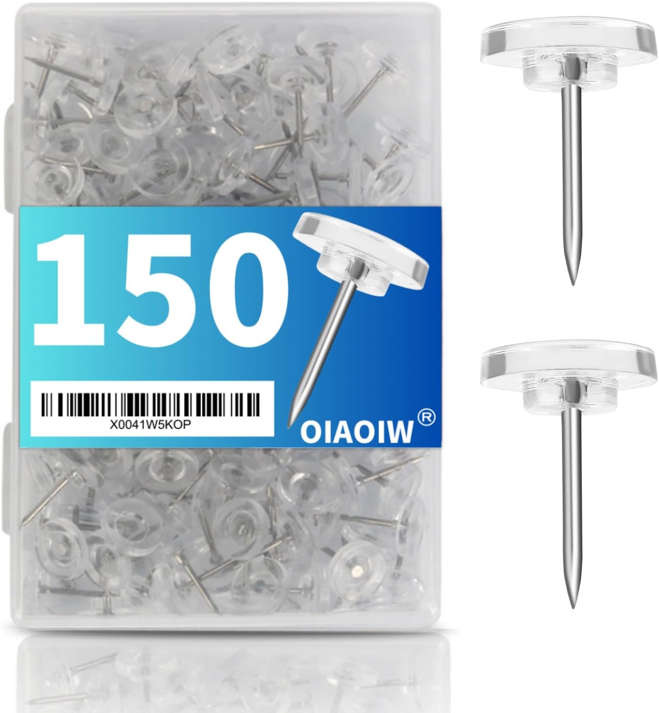 150 PCS Clear Push Pins Tacks Count in Reusable Box for Bulletin Boards and Wall...