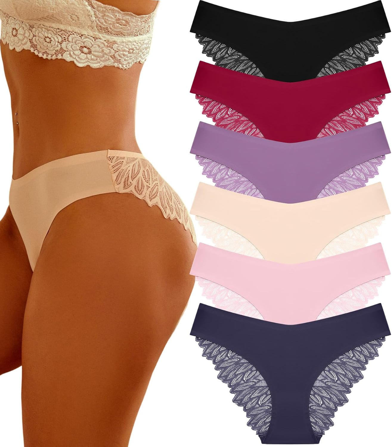 FINETOO 6 Pack Sexy Underwear for Women Silky Seamless No Show Panties Ladies La...