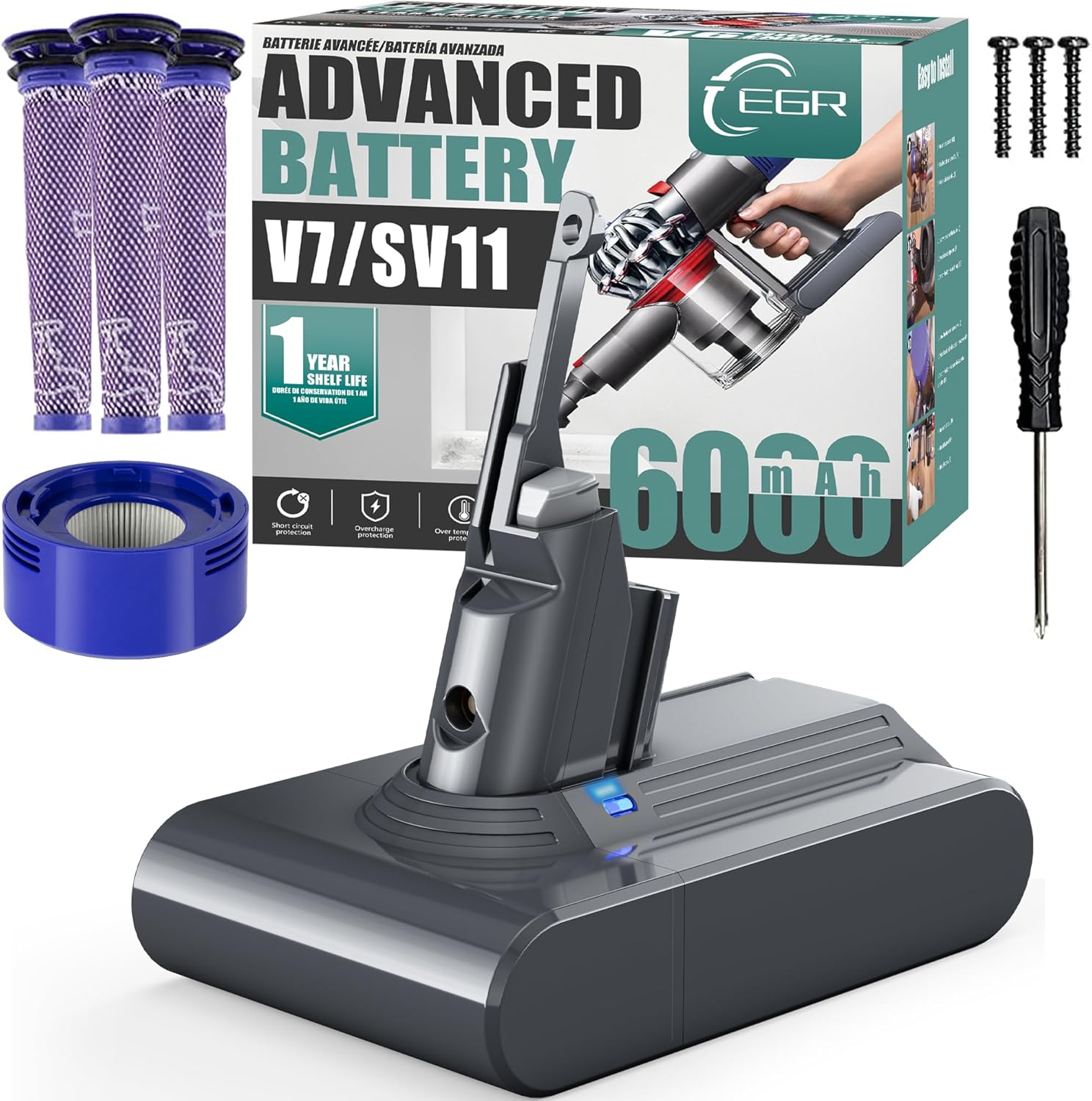 EGR Advanced 6000mAh V7 Animal Battery Replacement Compatible with Dyson SV11 V7...