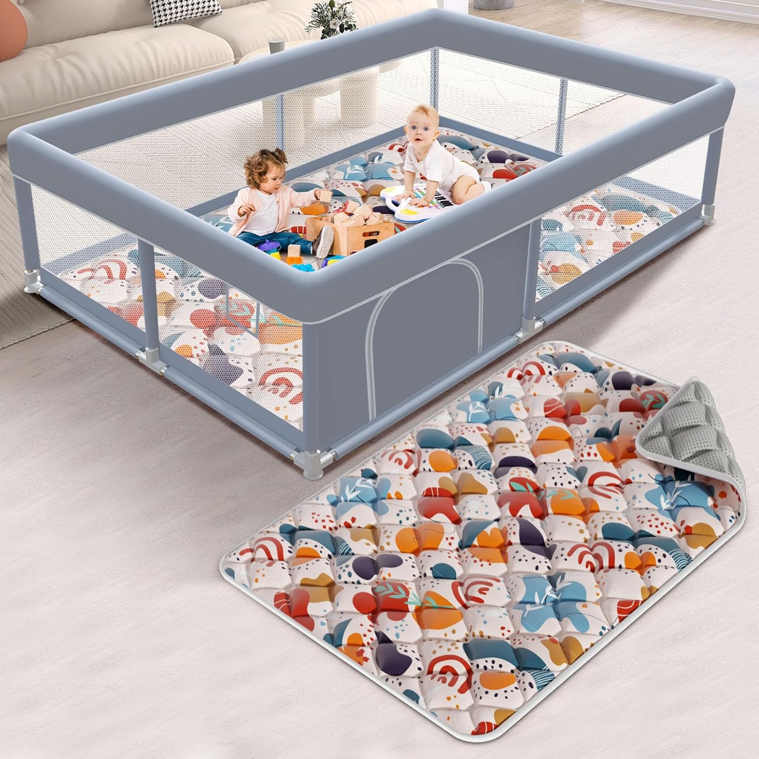 65 x 50 Inch Baby Playpen with Mat, Playpen for Babies and Toddlers, Baby Play P...