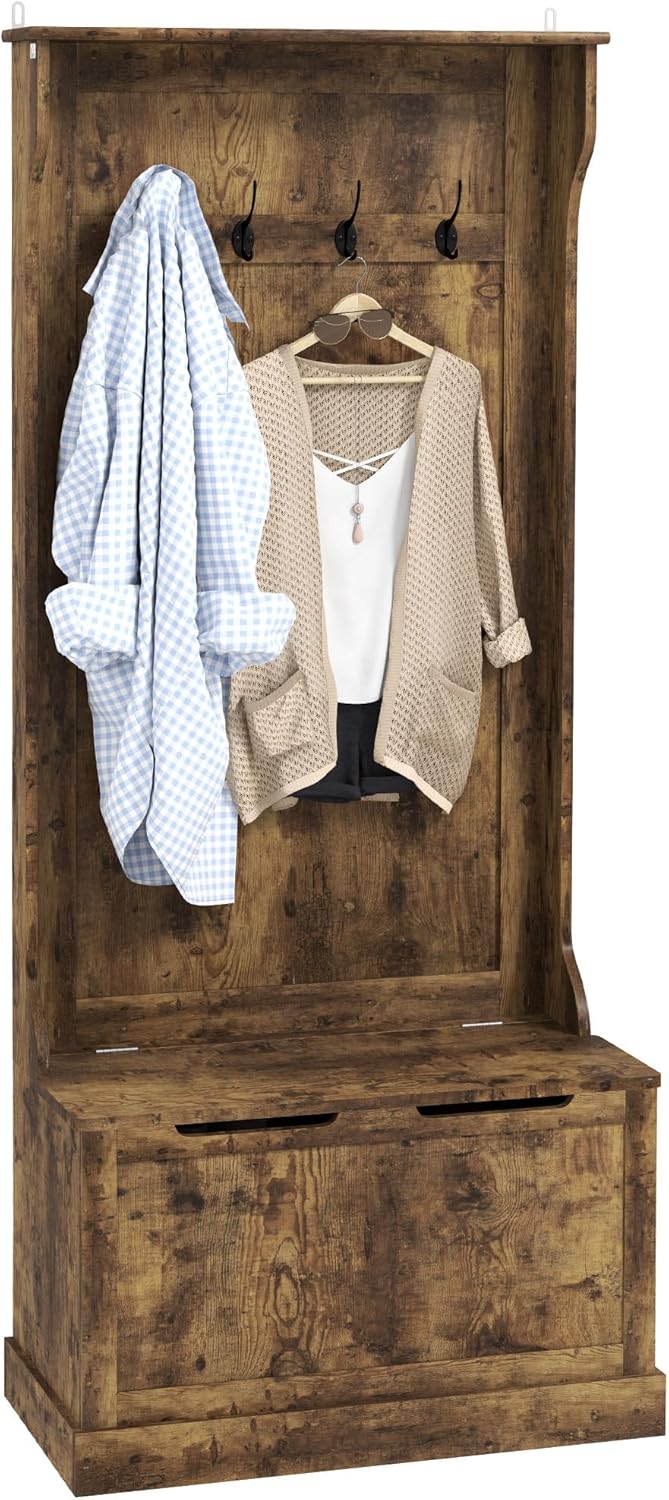 HOMCOM 3-in-1 Hall Tree with Shoe Storage, Standing Coat Rack with Shoe Bench, E...