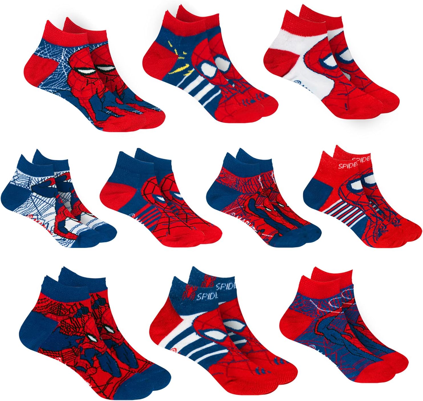 Marvel Spider-man Socks for Boys, 10 Pairs Low Cut Socks for Boys Ages 3-9 Spide...
