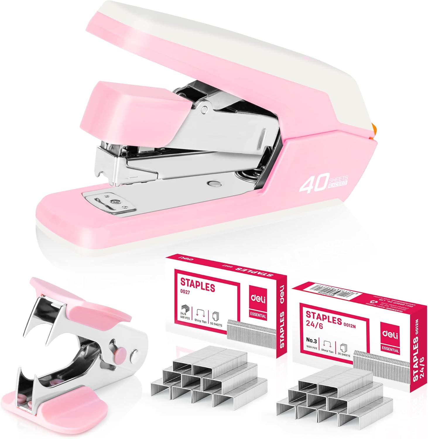 Deli Effortless Desktop Stapler, Heavy Duty Stapler, 40-50 Sheet Capacity, One F...