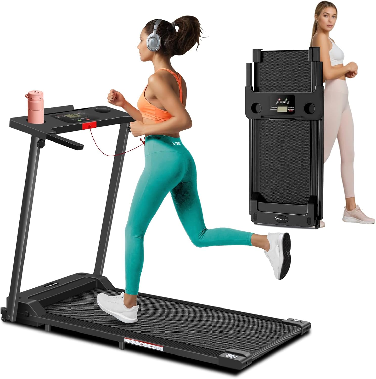 Treadmill with Handles, 2025 Upgraded Small Treadmill Home, Portable Electric Tr...