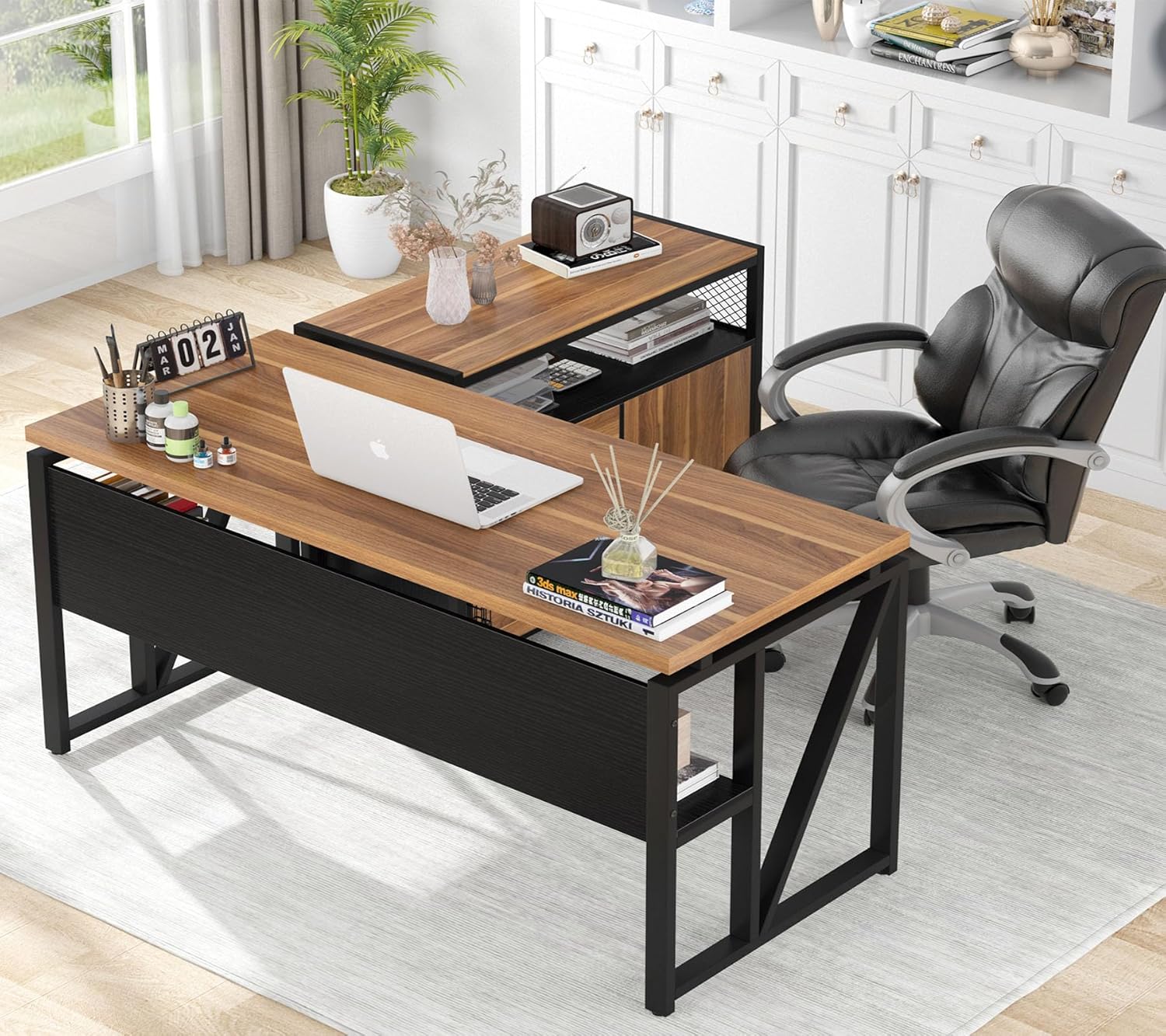 Tribesigns 55-inch L Shaped Desk with Drawer Cabinet, Executive Computer Desk an...