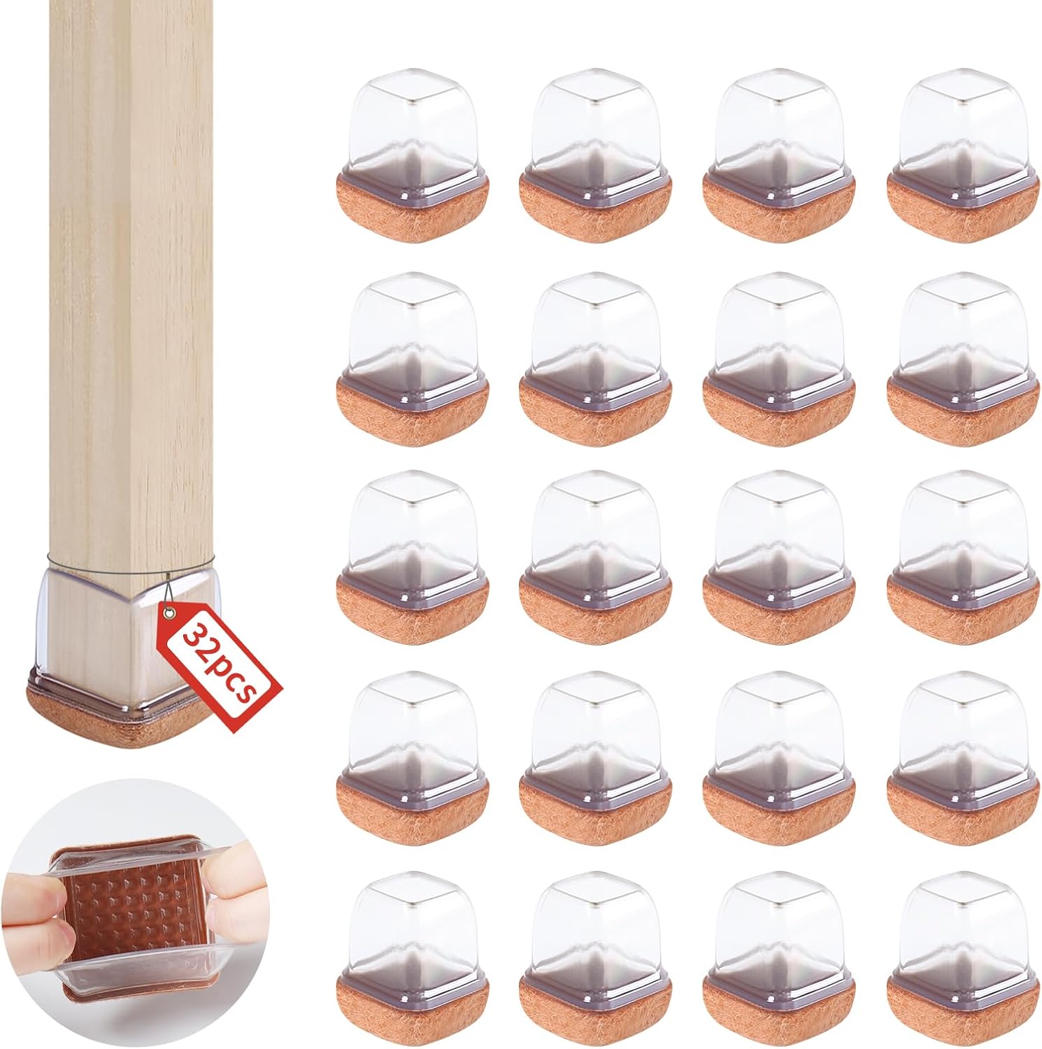 Furniture cups Clear Silicone Chair Leg Floor Protectors Square, 32 Pcs Small Ch...