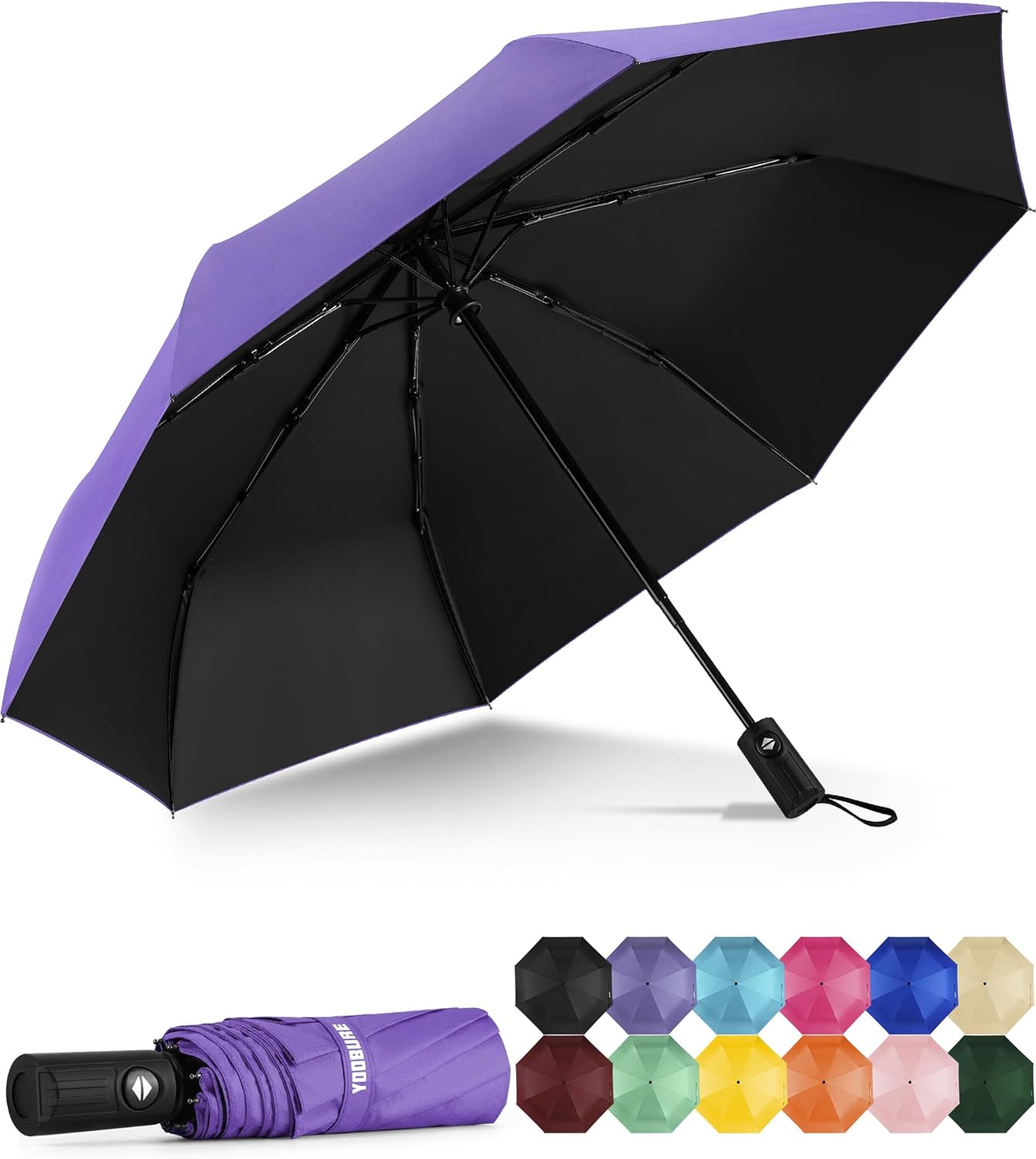 Yoobure Windproof Travel Umbrella, Automatic Umbrellas for Rain, Portable & Comp...