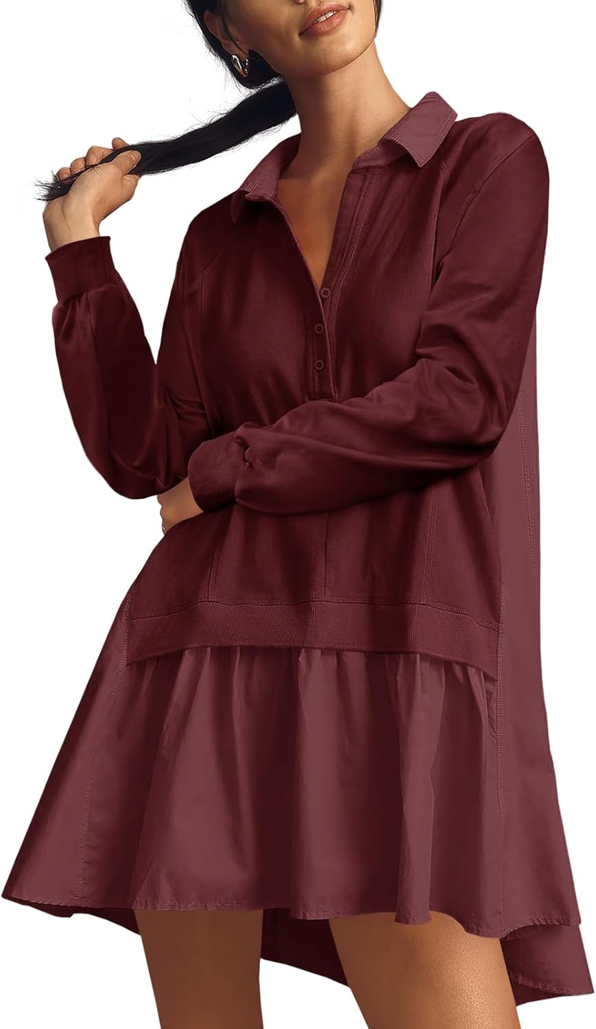 Fisoew Womens Oversized Sweatshirt Dress Long Sleeve V Neck Patchwork Casual Pul...