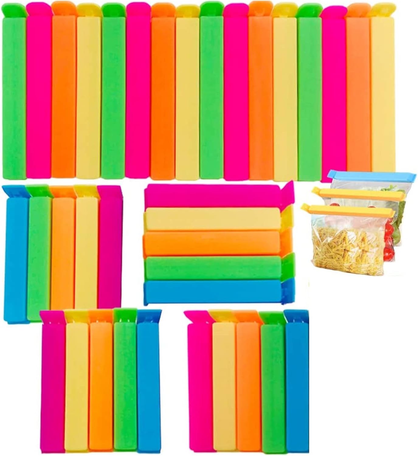 36 Pcs Food Storage Bag Clips, Plastic Sealing Bag Clips in 3 Sizes & 6 Colours...