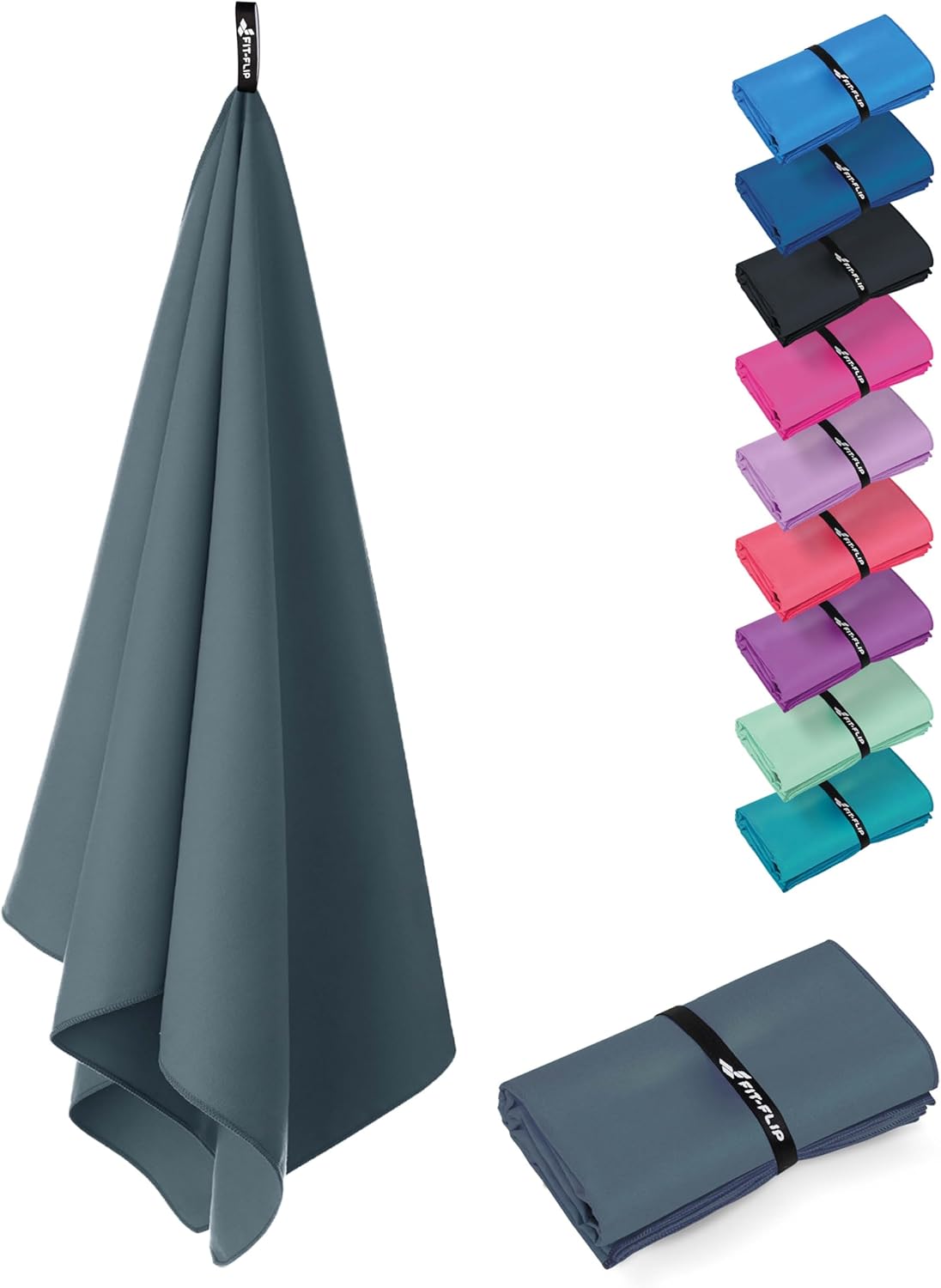 Fit-Flip Swimming towel - fast drying microfibre beach towel - ultra absorbent t...