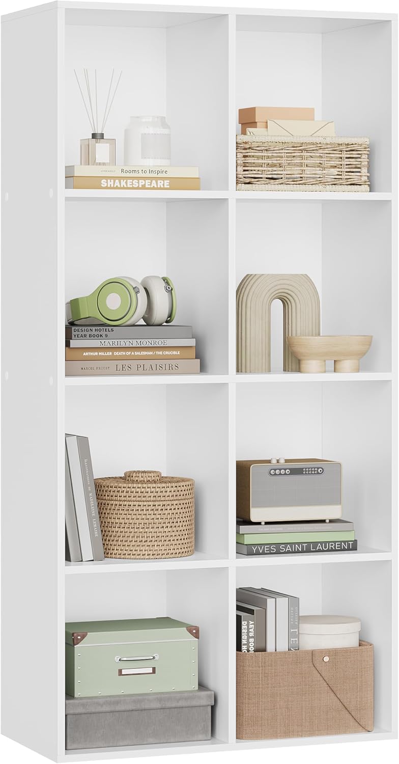 WOLTU Bookcase, White Book Shelf 8 Storage Cubes Unit, Freestanding Bookcases fo...