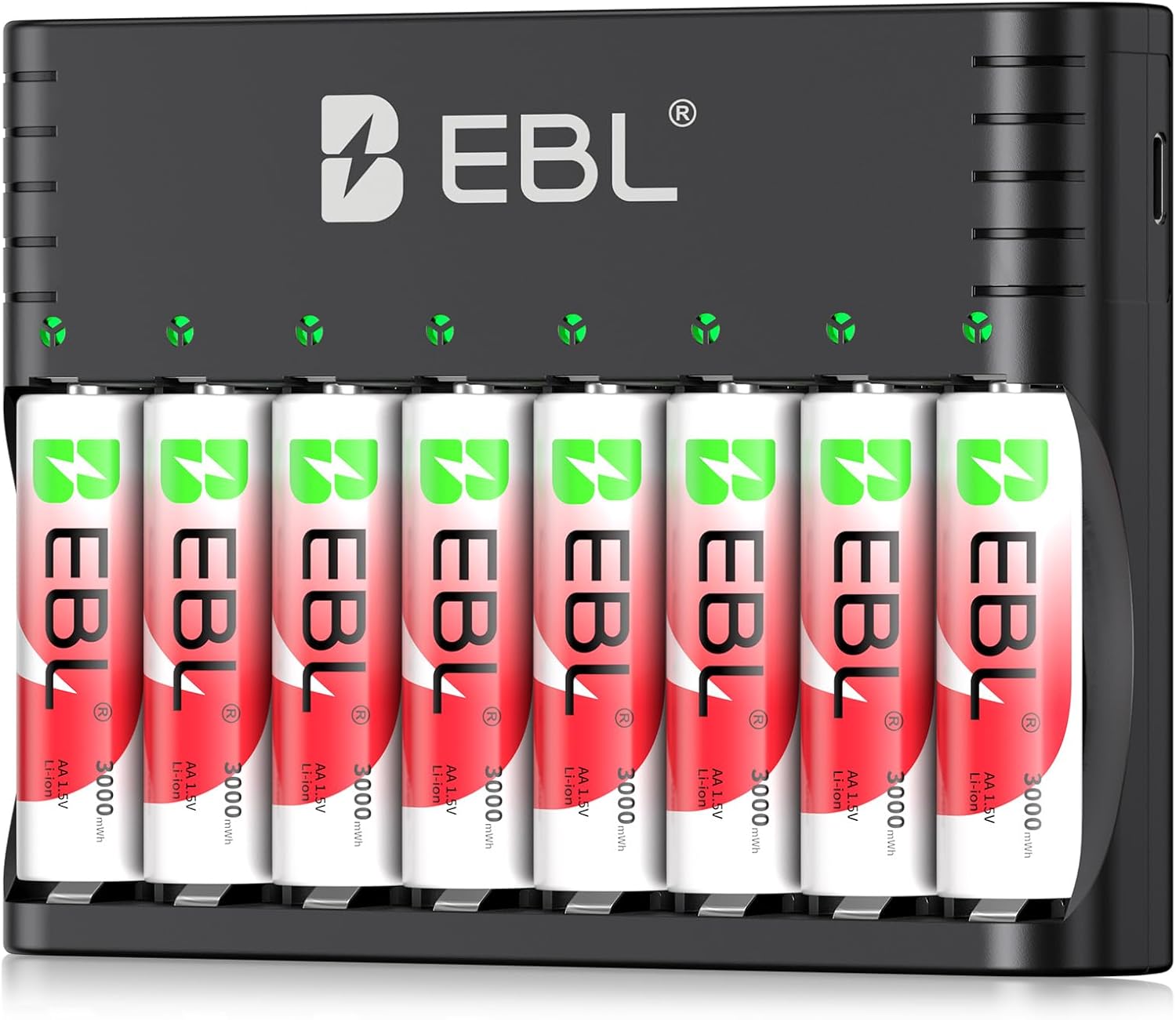 EBL Lithium Batteries AA, 8 Pack Rechargeable Double AA Battery 1.5V Constant Po...