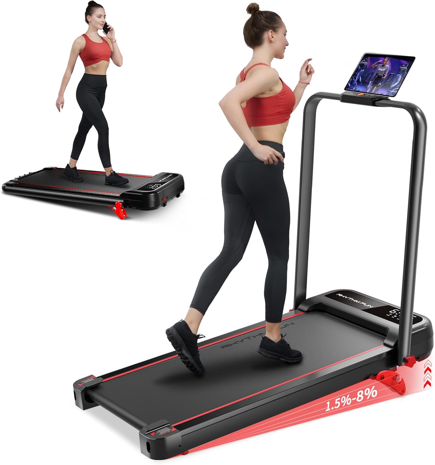 RHYTHM FUN Incline Foldable Treadmill, Walking Pad Treadmill with Incline, 300 l...