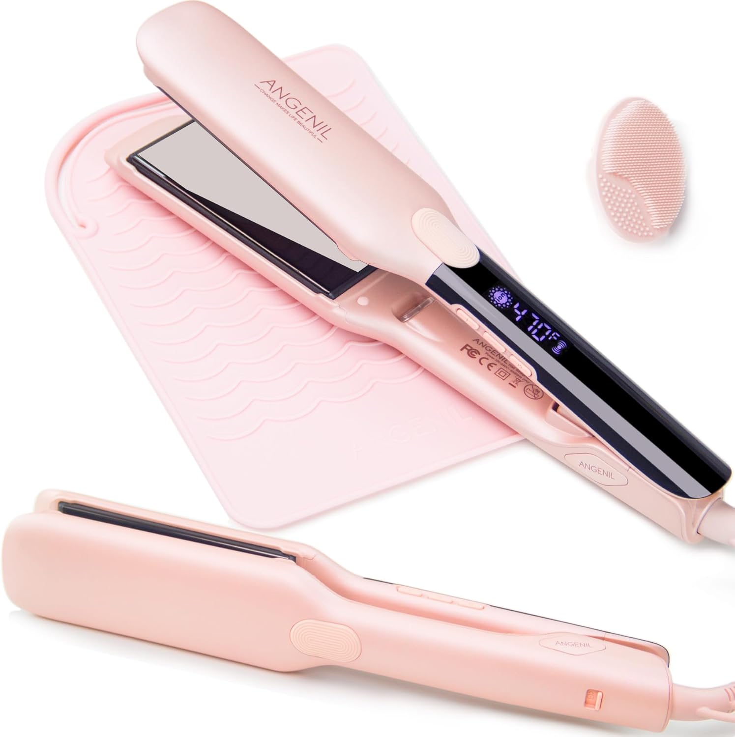 ANGENIL Pro Titanium Flat Iron Hair Straightener 4.5cm Wide, Salon Grade Dual Vo...