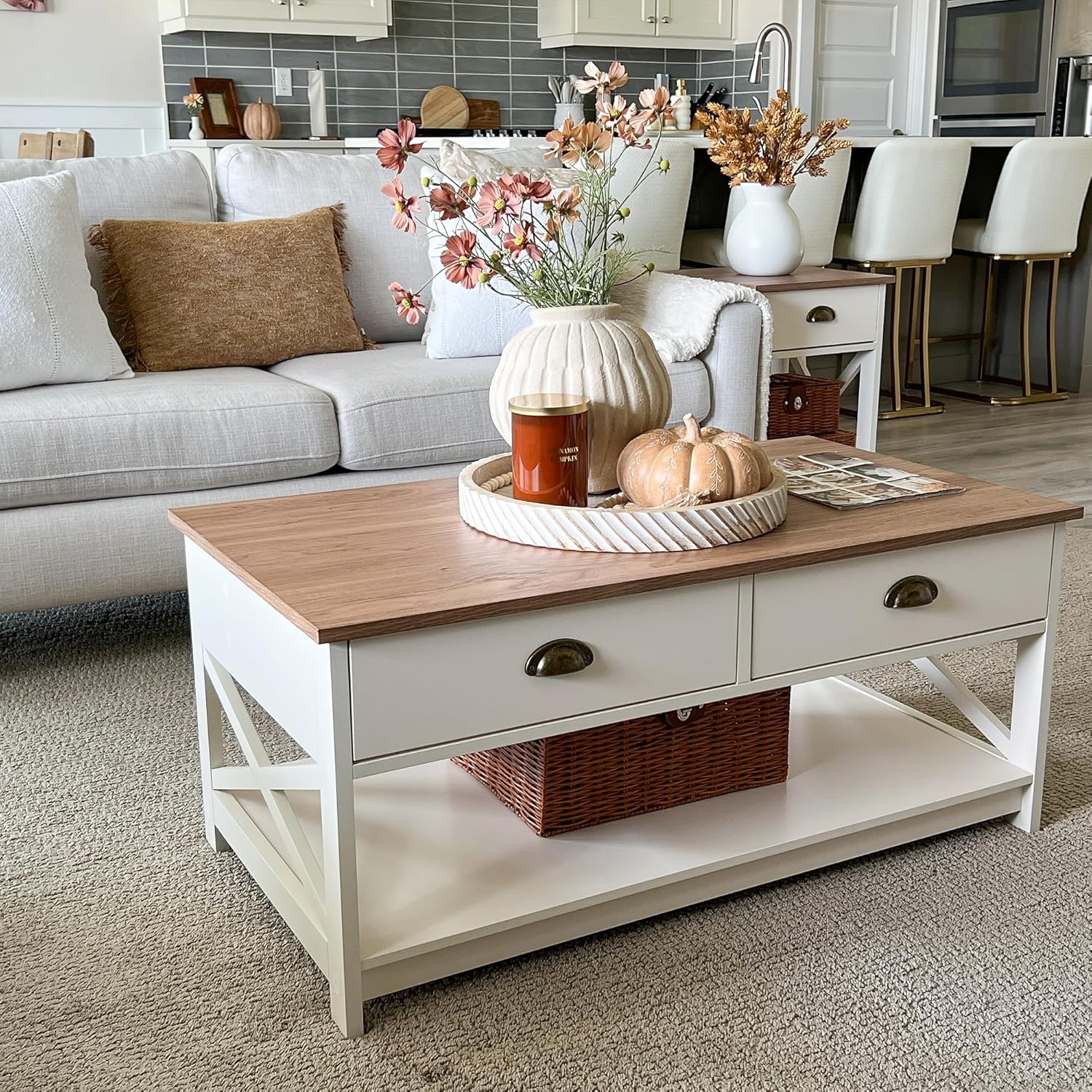 PHI VILLA Coffee Table for Living Room - Farmhouse Modern Coffee Tables with Sto...