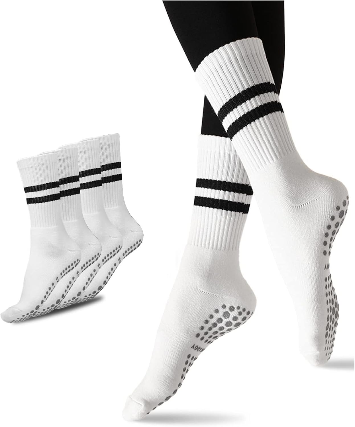 Flydo Pilates Grippy Socks with Grips for Women Yoga Non Slip Long Socks for Pur...