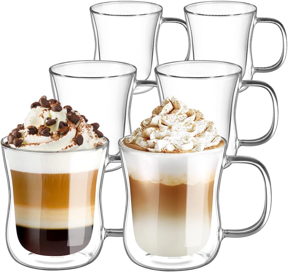 ecooe 6x350ml Double Walled Coffee Glasses Mugs Cappuccino Latte Macchiato Glass...