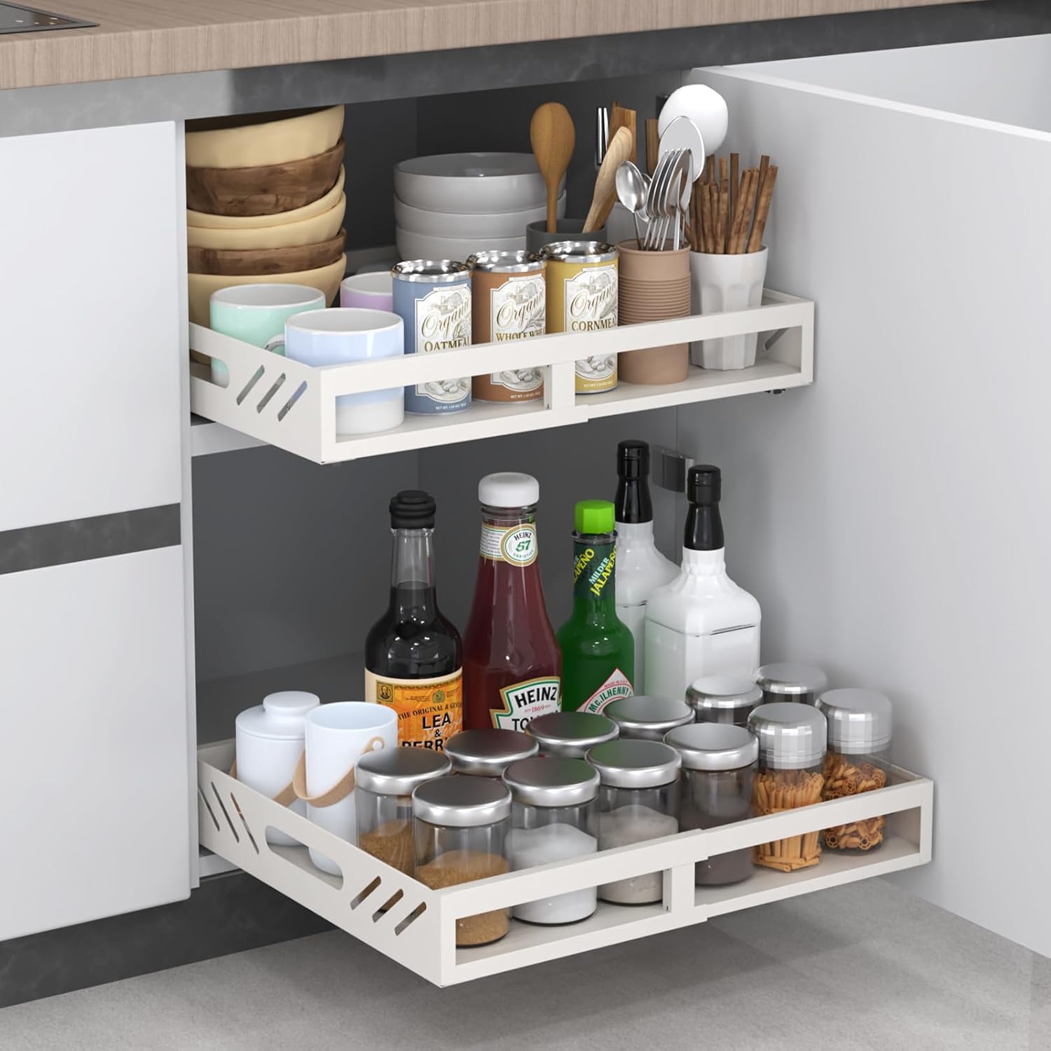 Expandable Pull Out Cabinet Organizer, (11.8"-18.9") Adjustable Slide out Drawer...